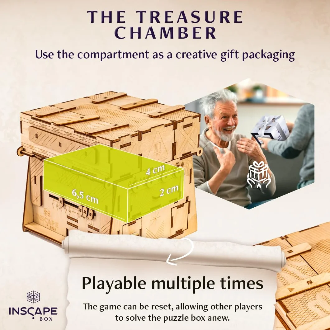 INSCAPE Cosmic Artifact Cluebox - Level 5 bardzo ciężki - drewniane pudełko z puzzlami - puzzle - Escape Room gra dla dorosłych - gry logiczne - drewniane puzzle 3D - gry myślące