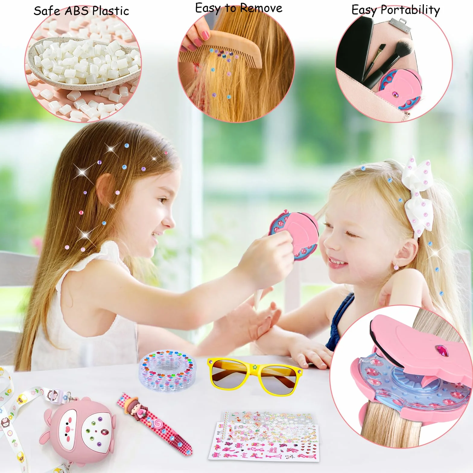 SEMKOTREE Hair Gems, Zestaw do ozdabiania włos Hair Gem Stamper z 420 diamentami, Maszyna do klejnotów
