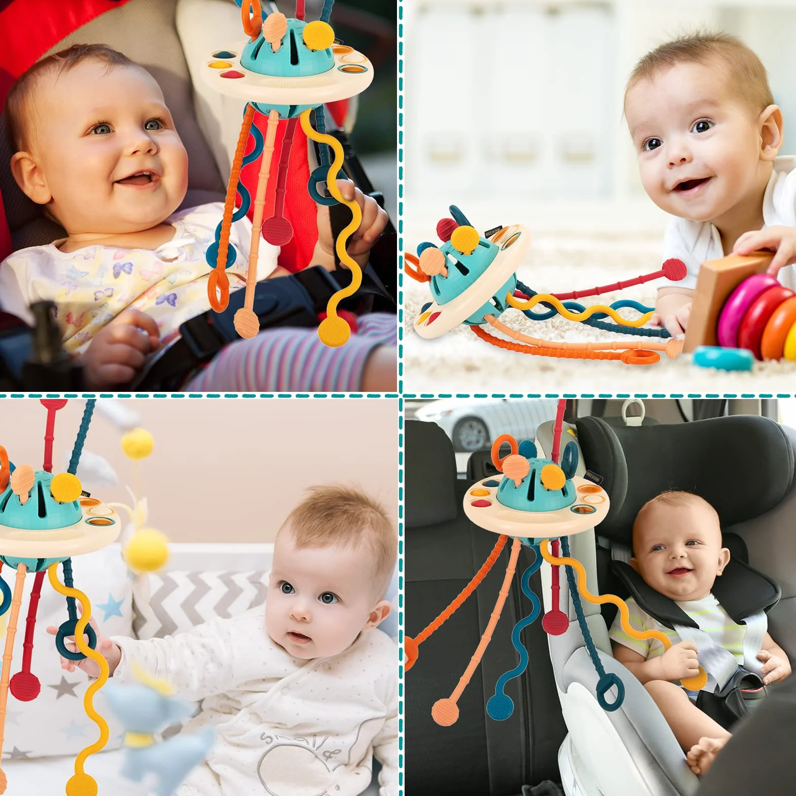 Montessori przyssawka, zabawka do gryzienia, zabawka podróżna, zabawka z drobnym motorem, wózek dziecięcy, zabawka silikonowa, do aktywności, zabawka sensoryczna od 6-18 miesięcy i dla małych