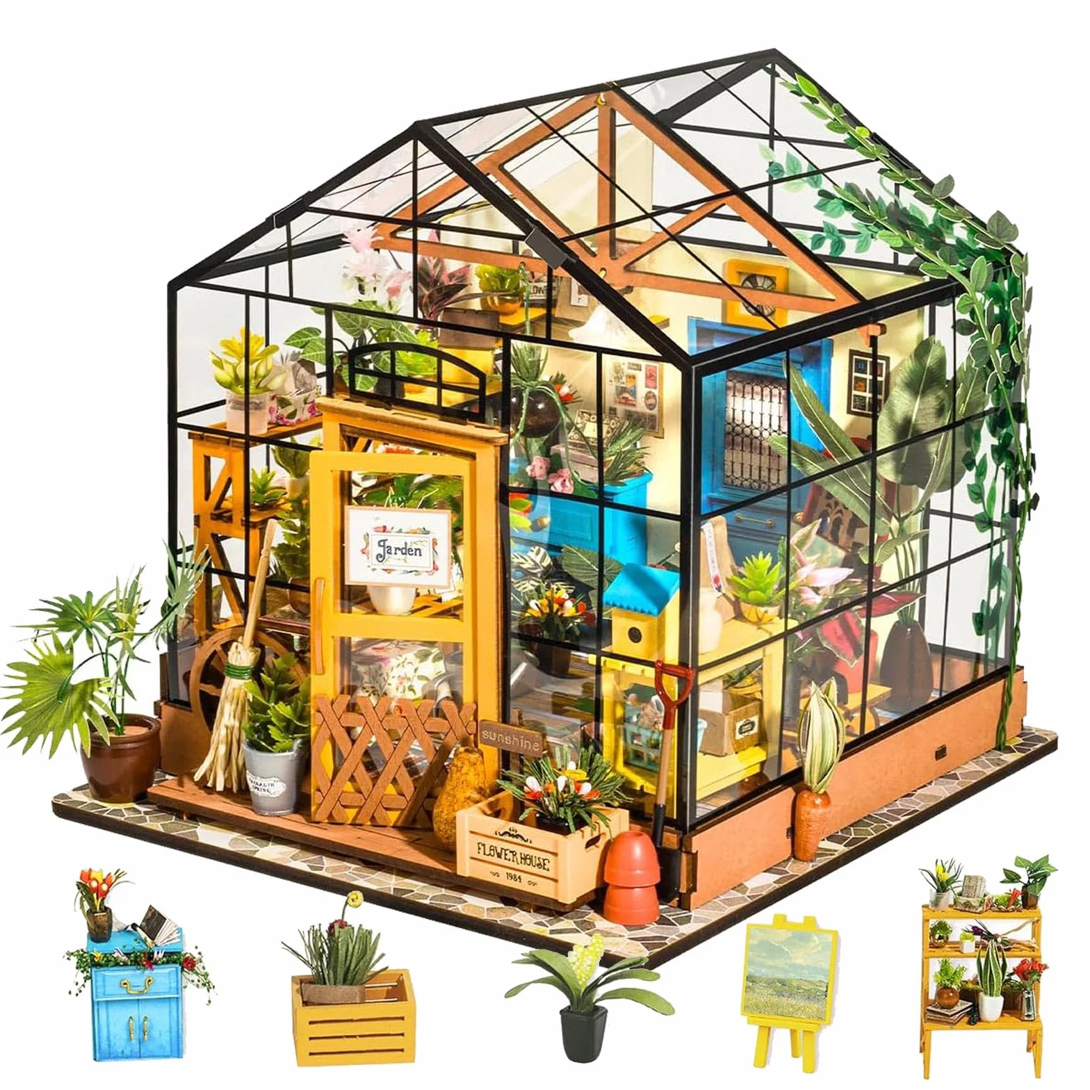 Rolife DIY miniaturowy domek dla lalek zestaw w skali 1:24 drewniana szklarnia mini meble domowe kobiety dziewczyny chłopcy prezent urodziny Boże Narodzenie walentynki