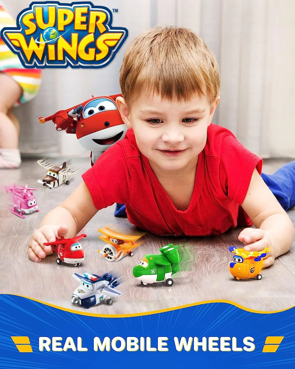 SUPER WINGS - WORLD AIRPORT CREW - 8-PART TRANSFORM-A-BOTS SET + figurki PVC x7 - Transformowalne zabawkowe samoloty i figurki robotów z 1 sezonu serialu animowanego Super Wings.