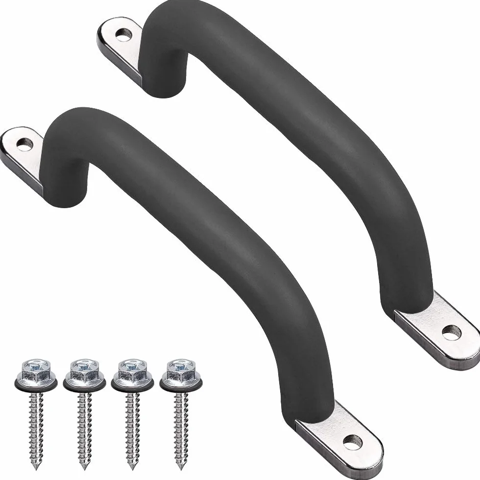 Dolibest 2 uchwyty bezpieczeństwa, 18 cm solidne uchwyty dłoni do wspinania się na ramę do gry, huśtawkę, domek do zabawy, wewnętrzne/zewnętrzne drążki małpki i akcesoria, czarny
