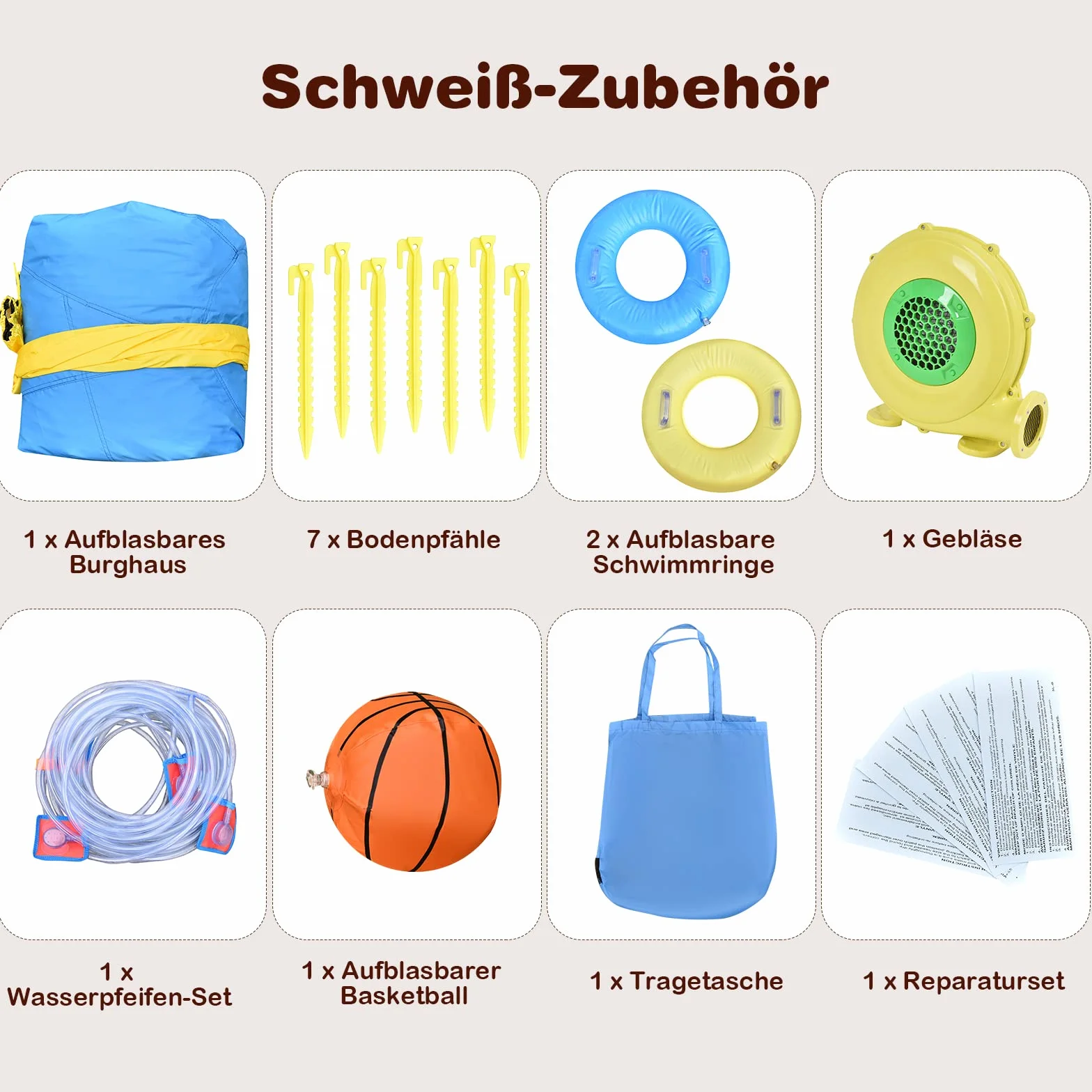 COSTWAY Dmuchany zamek z dmuchawą 680 W, zjeżdżalnią wodną, ścianką wspinaczkową, koszem do koszykówki, pistoletem wodnym, parkiem wodnym na zewnątrz, w zestawie nadmuchiwana piłka do koszykówki, koła