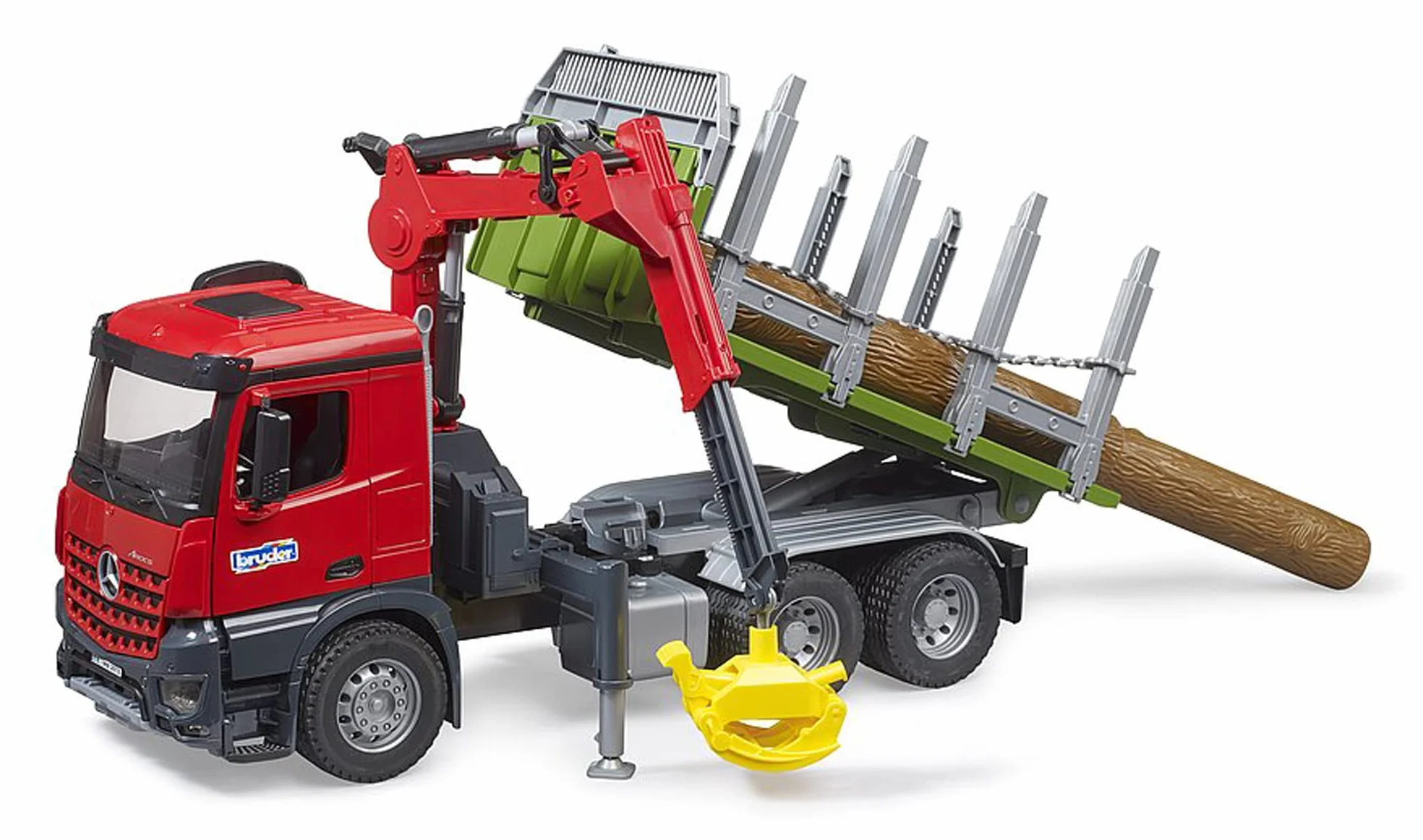 bruder 03669 - MB Arocs ci|arówka do transportu drewna z dzwigiem zaBadowczym, chwytakiem i 3 pniami drzew, pojazdy, transporter drewna, koparka, zabawki od 4 lat wzwy|