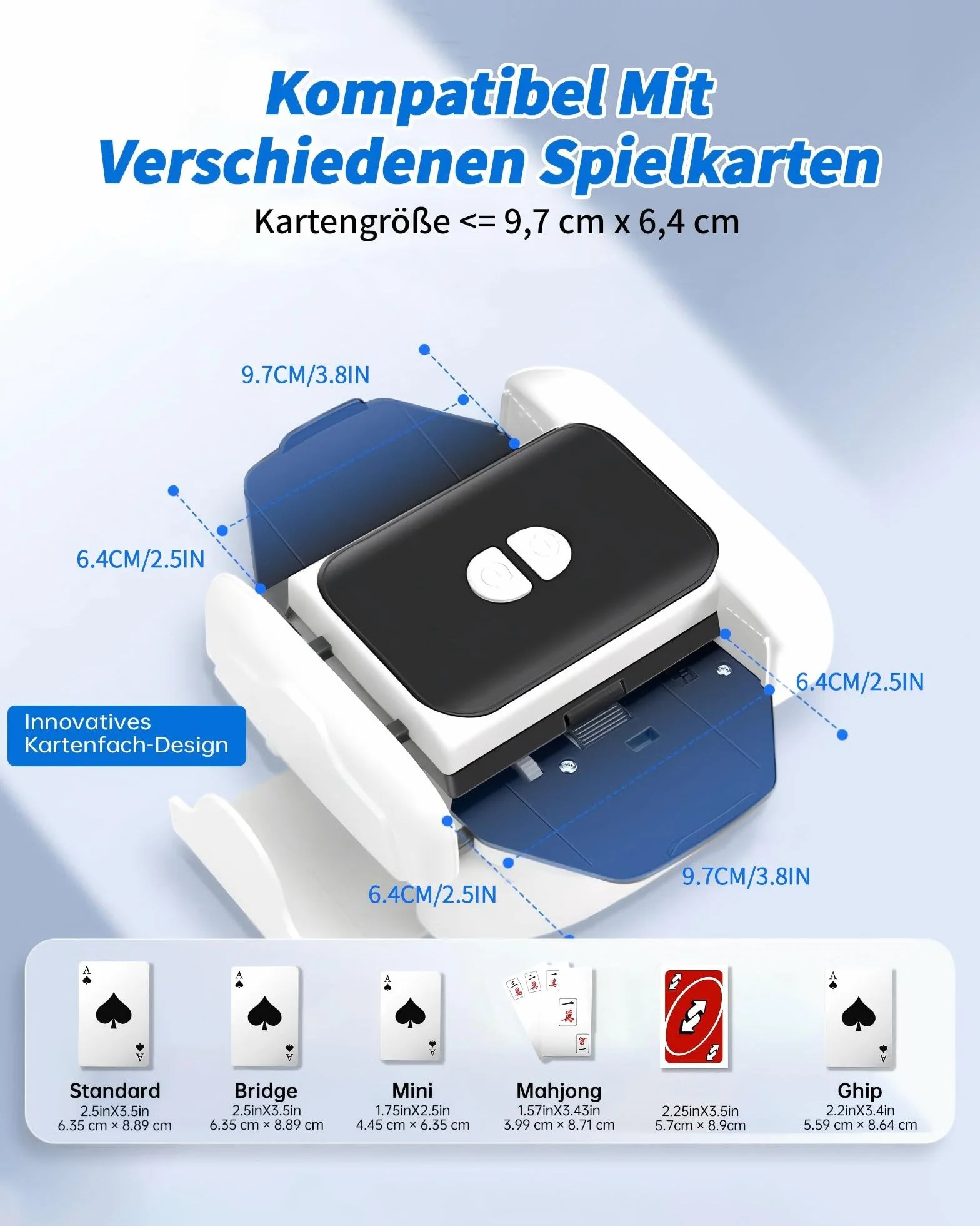 Cicha elektryczna mikser kart, 3000 mAh, 2 tryby, taca na karty do gry, mikser kart na 2 talie, urządzenie do mieszania kart do UNO, Poker, Texas Hold Em, Blackjack