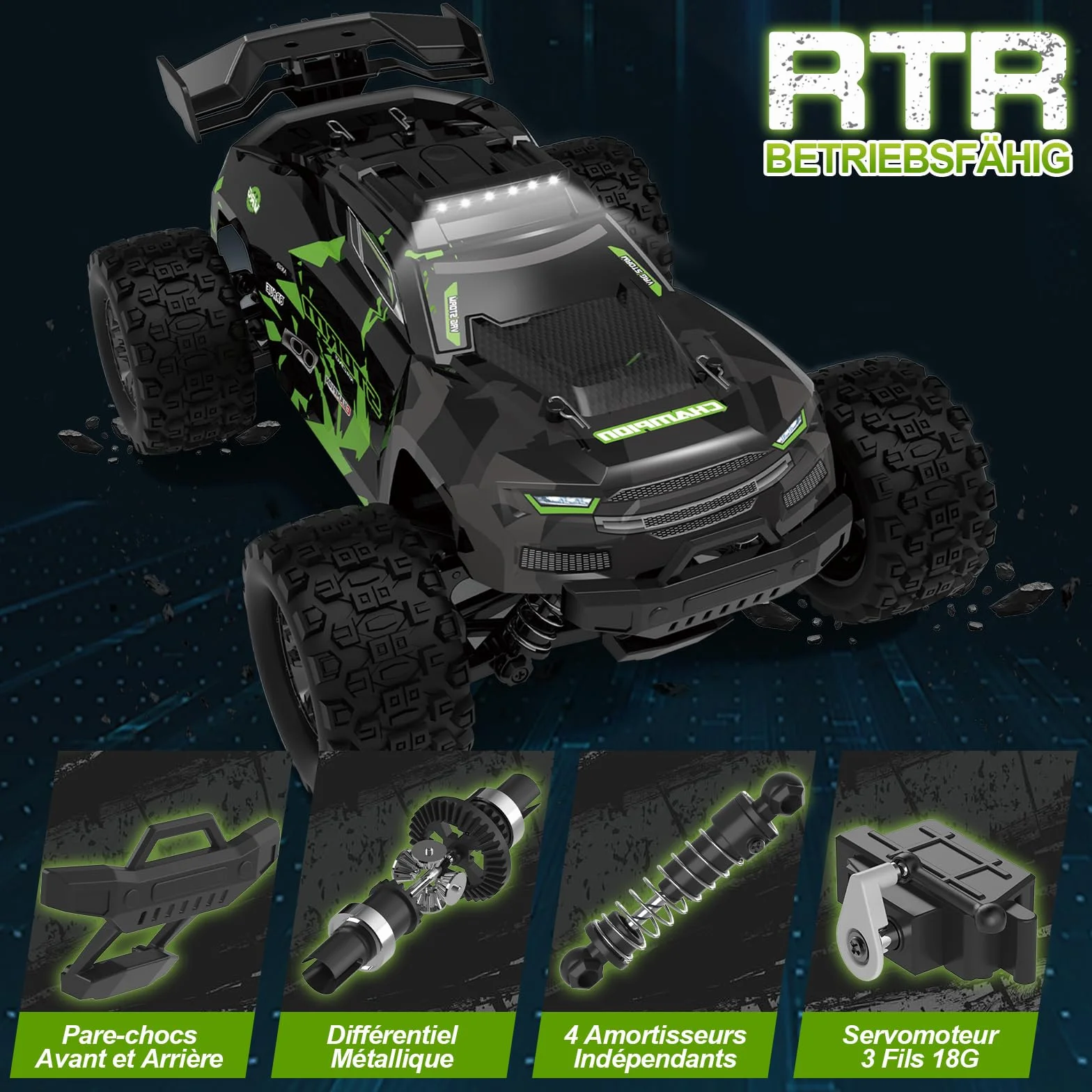 Zdalnie sterowany samochód 40 km/h, od 8, 10 lat, 1/18 RC Auto Offroad z 2 zestawami opon i 2 akumulatorami 50 minut, 2,4 GHz Monster Truck zdalne sterowanie ze światłem, 4WD wodoszczelny samochód RC