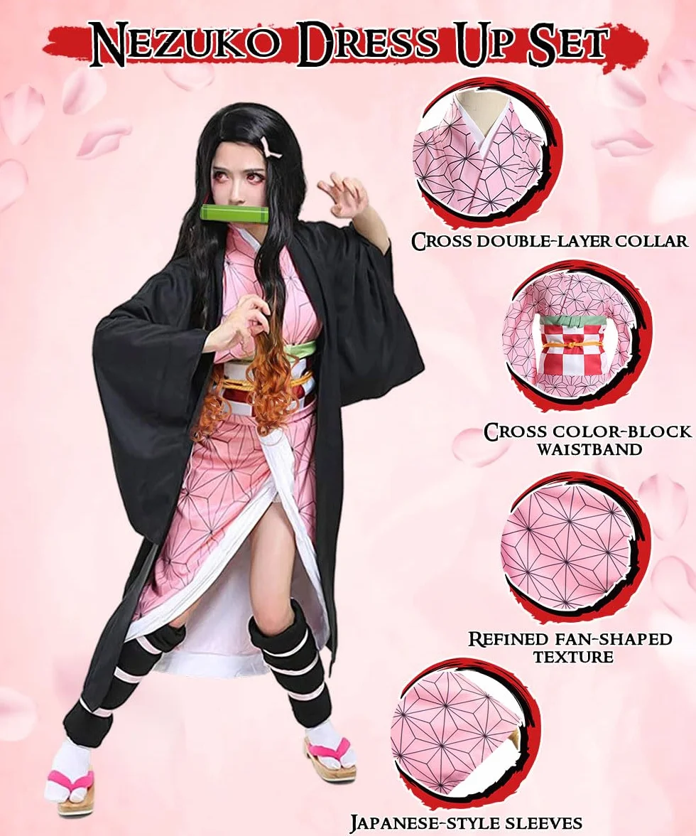 Kostium do cosplayu Nezuko Tanjirou, Kochou Shinobu, Mitsuri, zestaw kostiumowy, kimono, peleryna, prezent dla dzieci, na karnawał, Halloween, Boże Narodzenie