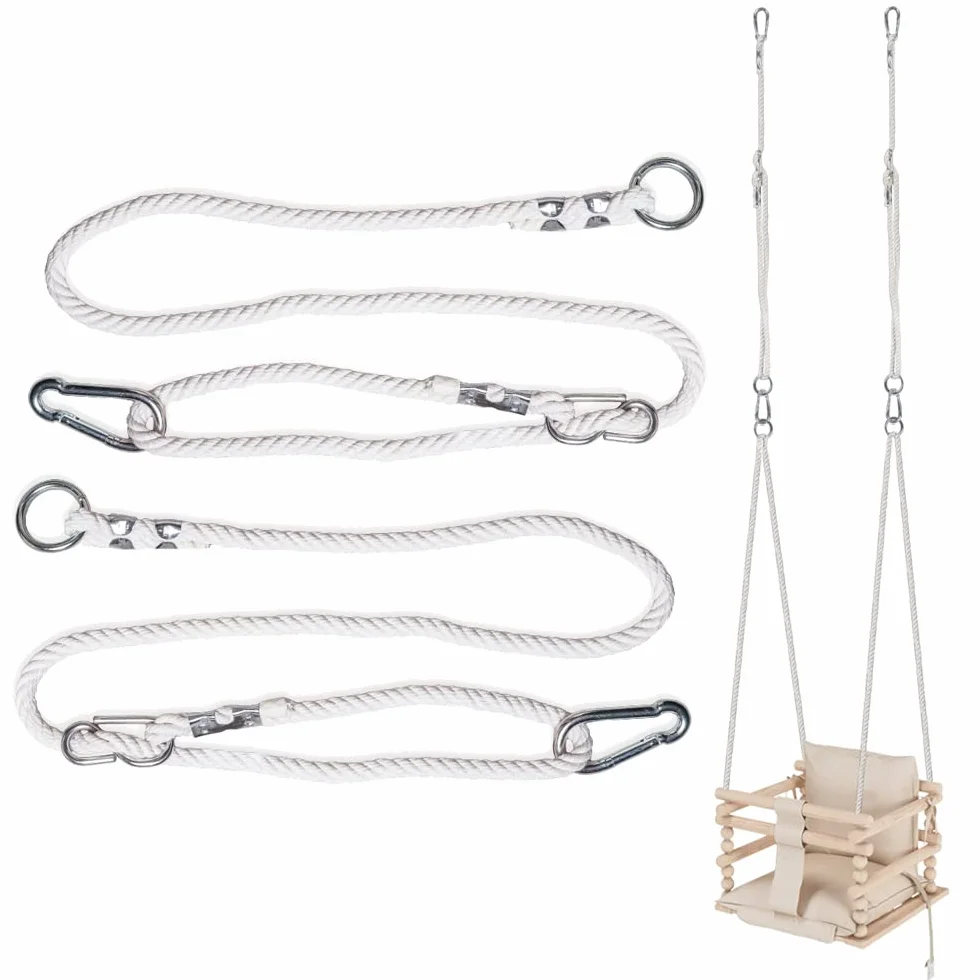MAMOI® Lina do Huśtawki 85-140 cm | 2 x Regulowane Mocowanie z Karabińczykami | Naturalna Bawełniana Lina do Przedłużenia | Dla Dzieci | 100% ECO