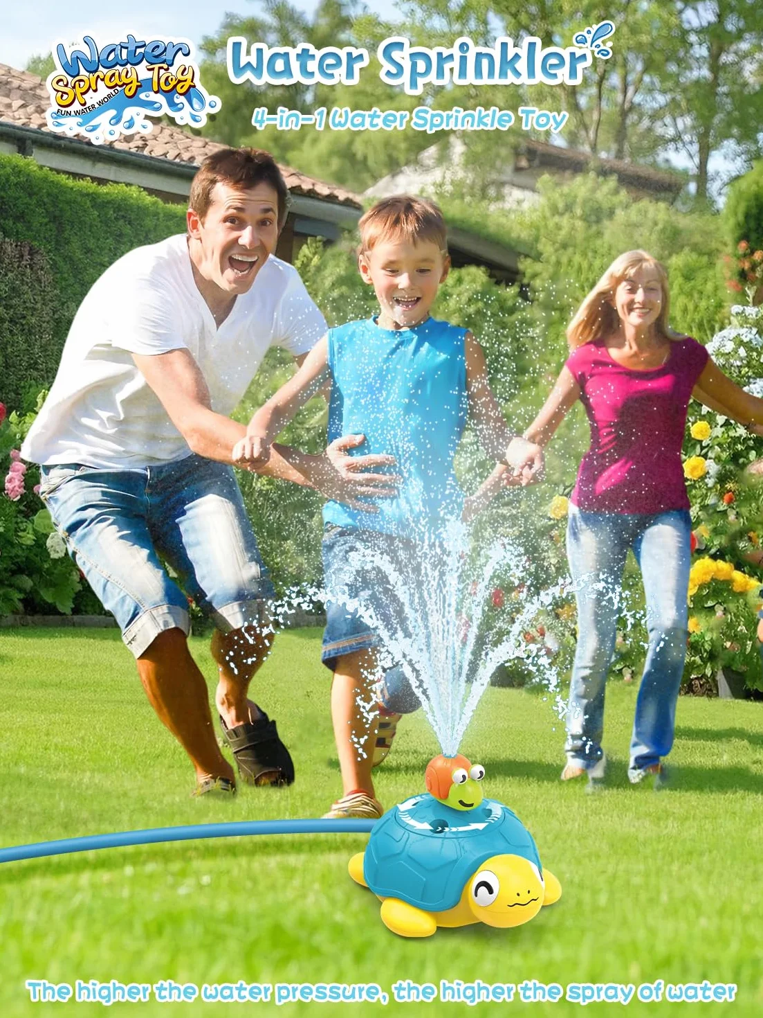 4 w 1 zabawki dla dzieci zraszacz wody żółw, zabawki outdoorowe z rozpryskami ślimaka, rzut pierścieniem, gra w baseball i gra na płotkach, spray do kołysania 360°, dla dzieci, chłopców, dziewcząt, 3