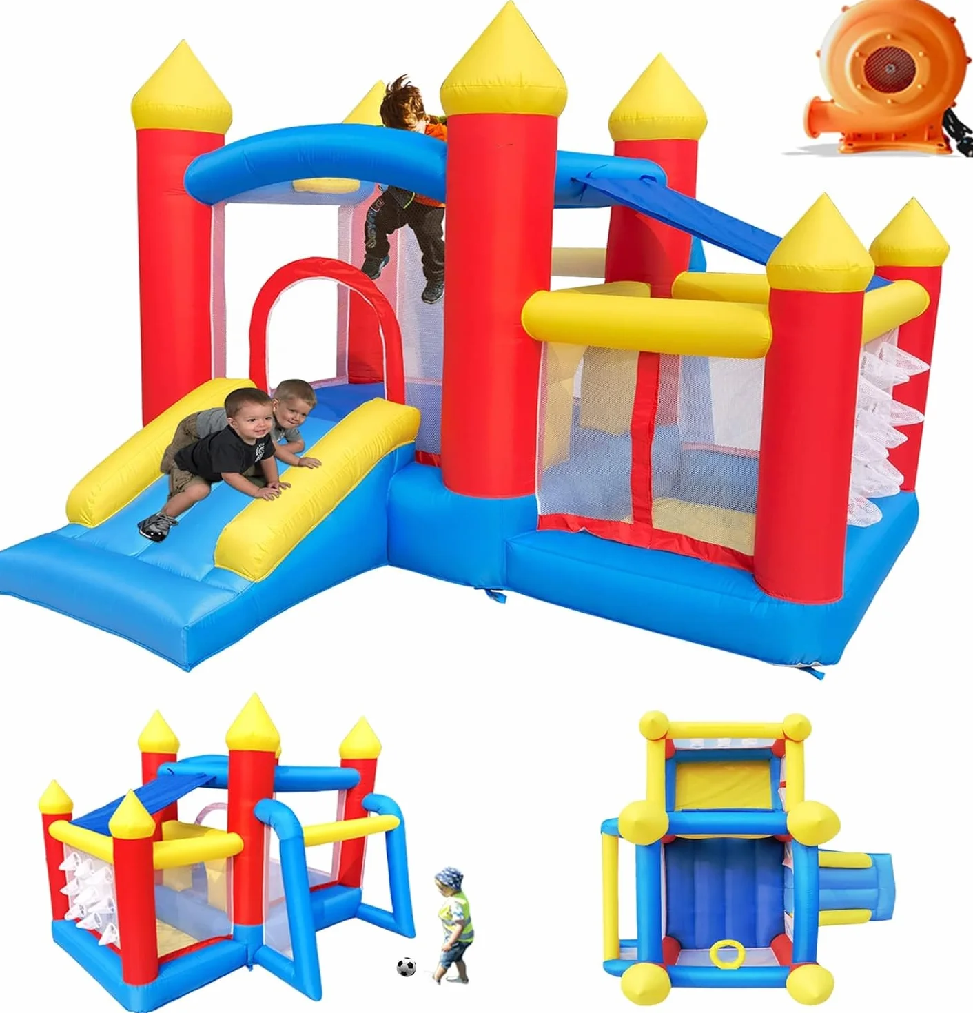 Ballsea Dmuchany zamek dla dzieci z dmuchawą. Odpowiedni dla dzieci w wieku od 3 do 8 lat, dmuchany zamek wewnątrz dzieci 312 × 272 × 200 cm