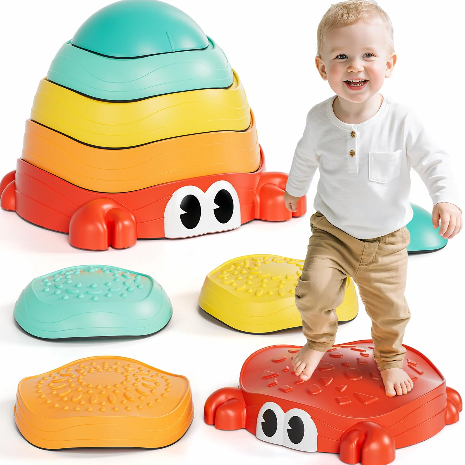 Lehoo Castle Krab Stepping Stones dla dzieci, zabawki sensoryczne dla dzieci z autyzmem, zabawki na zewnątrz dla dzieci w wieku 3-5 lat, wspieranie umiejętności koordynacji równowagi