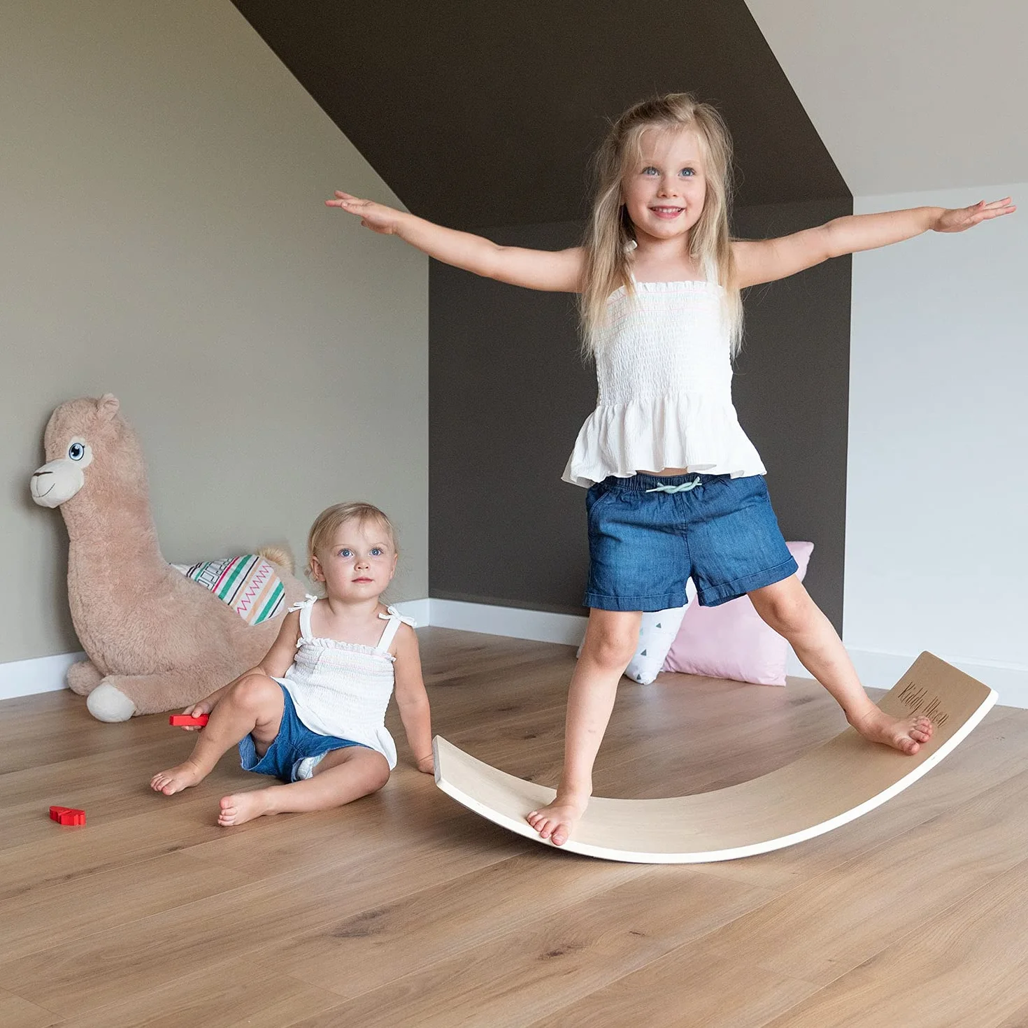 KiddyMoon Drewniana Deska Balansująca Balance Board Dla Dzieci
