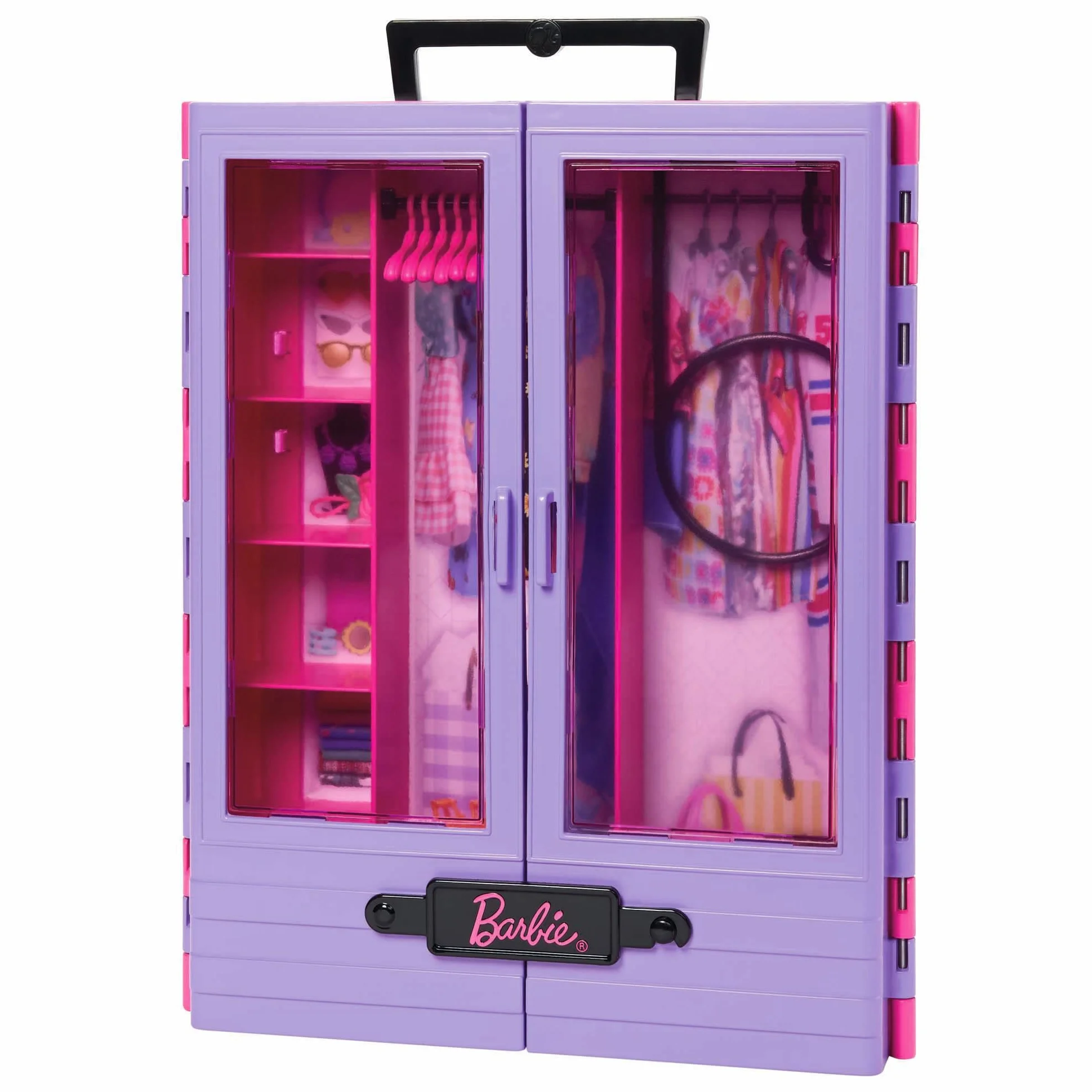 Barbie Hjl66 - Garderoba Fashionistek, Zabawka do Noszenia Z Lalką, Ubrankami, Akcesoriami i Wieszakami, Prezent dla Dzieci od 3 Lat