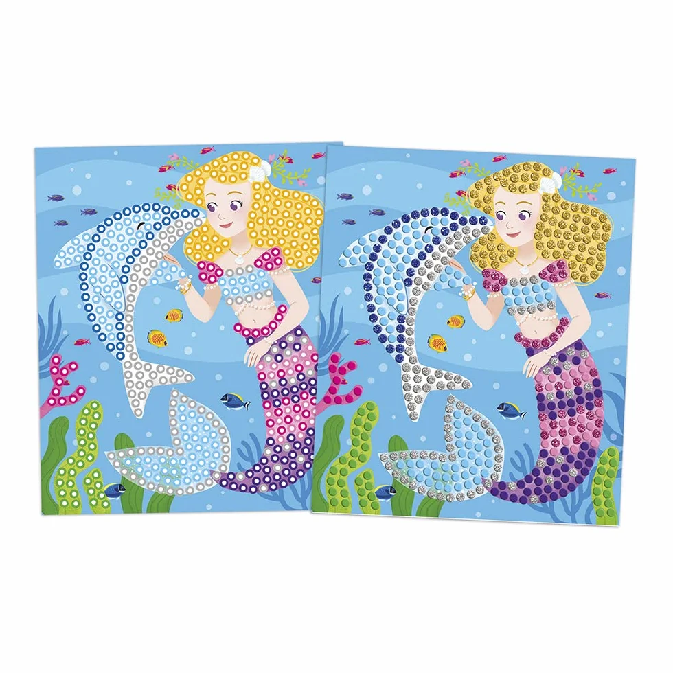 Janod - Dolphins and Mermaids Mosaics Set - Les Ateliers Du Calme - Children’s Creative Leisure Kit - Develops Fine Motor Skills and Concentration - Suitable for Ages 7 and Up, J07961