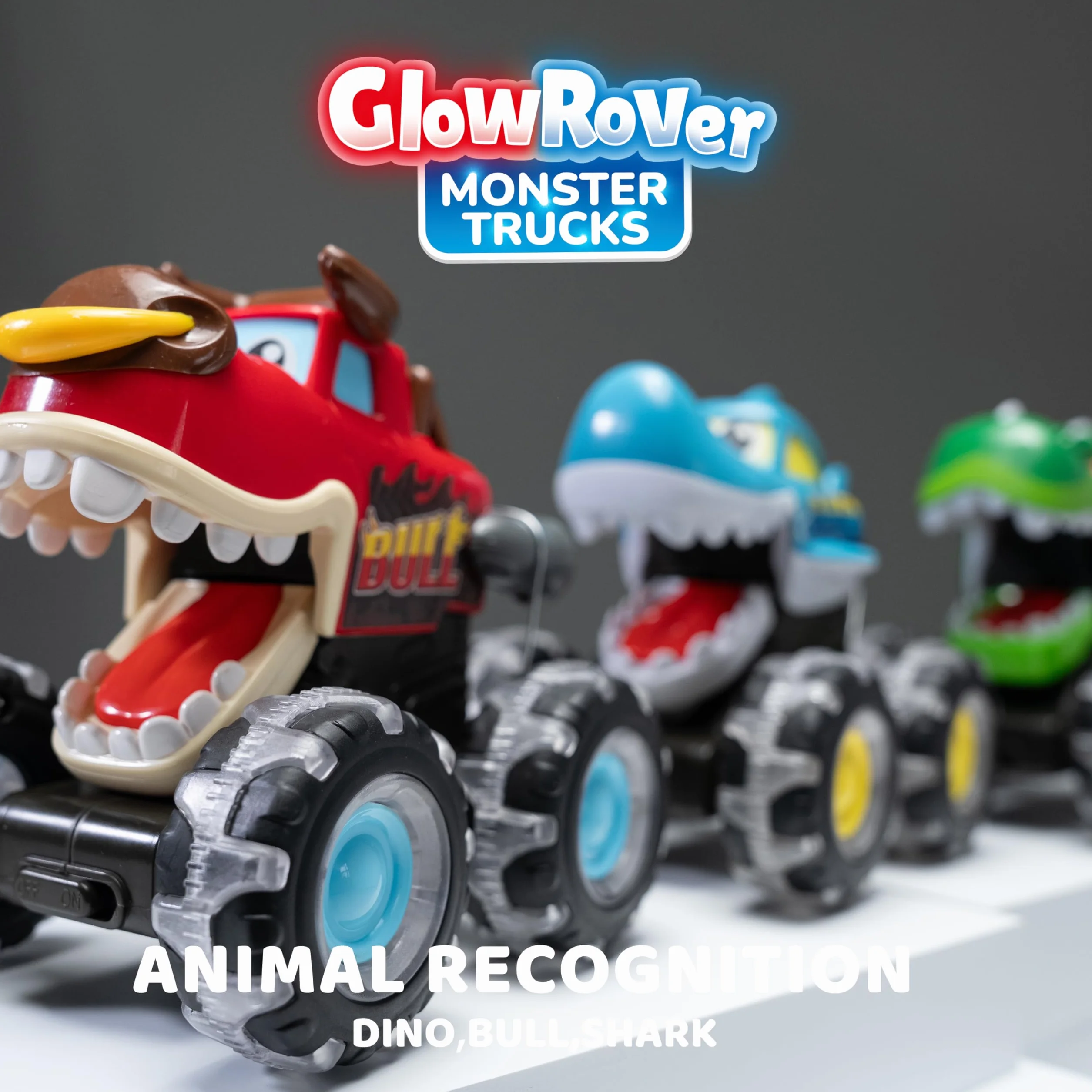JOYIN 3 Pack zabawki Monster Truck dla chłopców i dziewczynek w wieku 1 2 3 4 5 6, samochody z podświetleniem aktywowanym ruchem, Monster Treads Lightning Wheels, prezent dla dzieci - zabawkowe