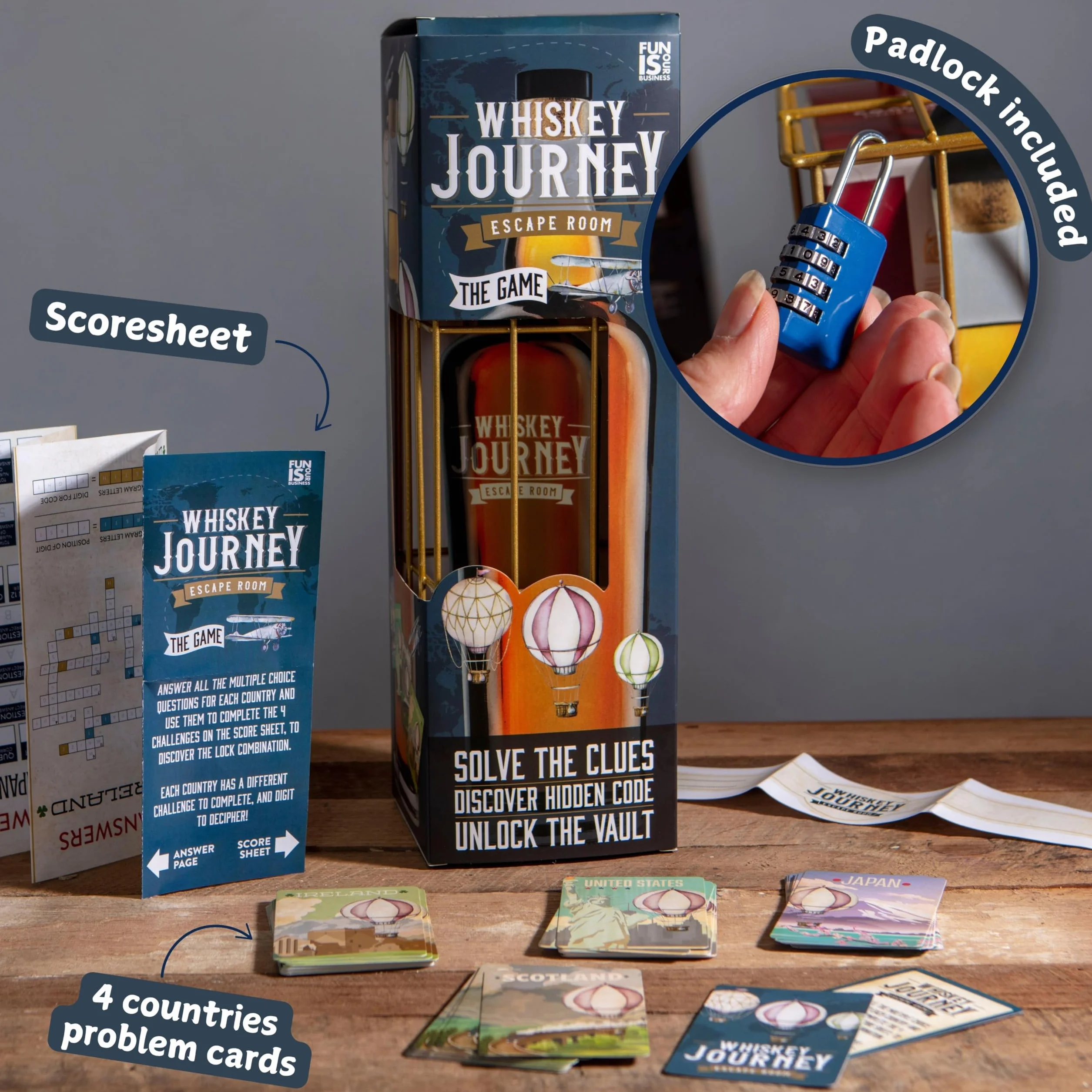 Boxer Gifts Whisky Escape Room gra dla dorosłych – odblokuj klatkę, aby zdobyć butelkę, zabawne łamigłówki dla dorosłych | Prezenty na whisky dla mężczyzn na urodziny lub Boże Narodzenie oraz