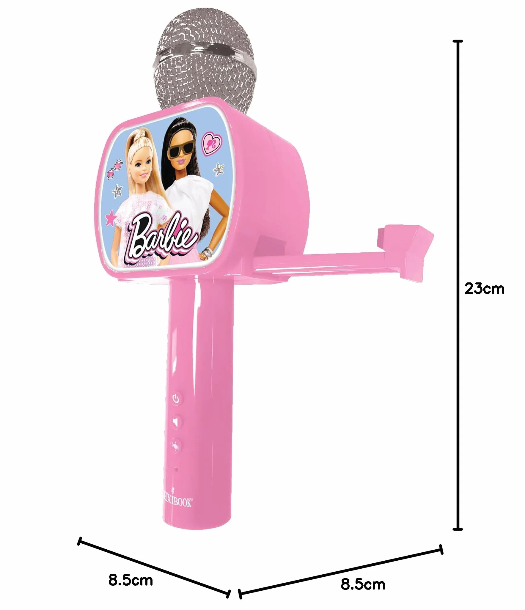 Lexibook Barbie, Mikrofon Bluetooth z Funkcją Zmiany Głosu, Uchwyt na Telefon w Zestawie, Wbudowany Głośnik, Różowy, MIC240BB, Jeden Rozmiar