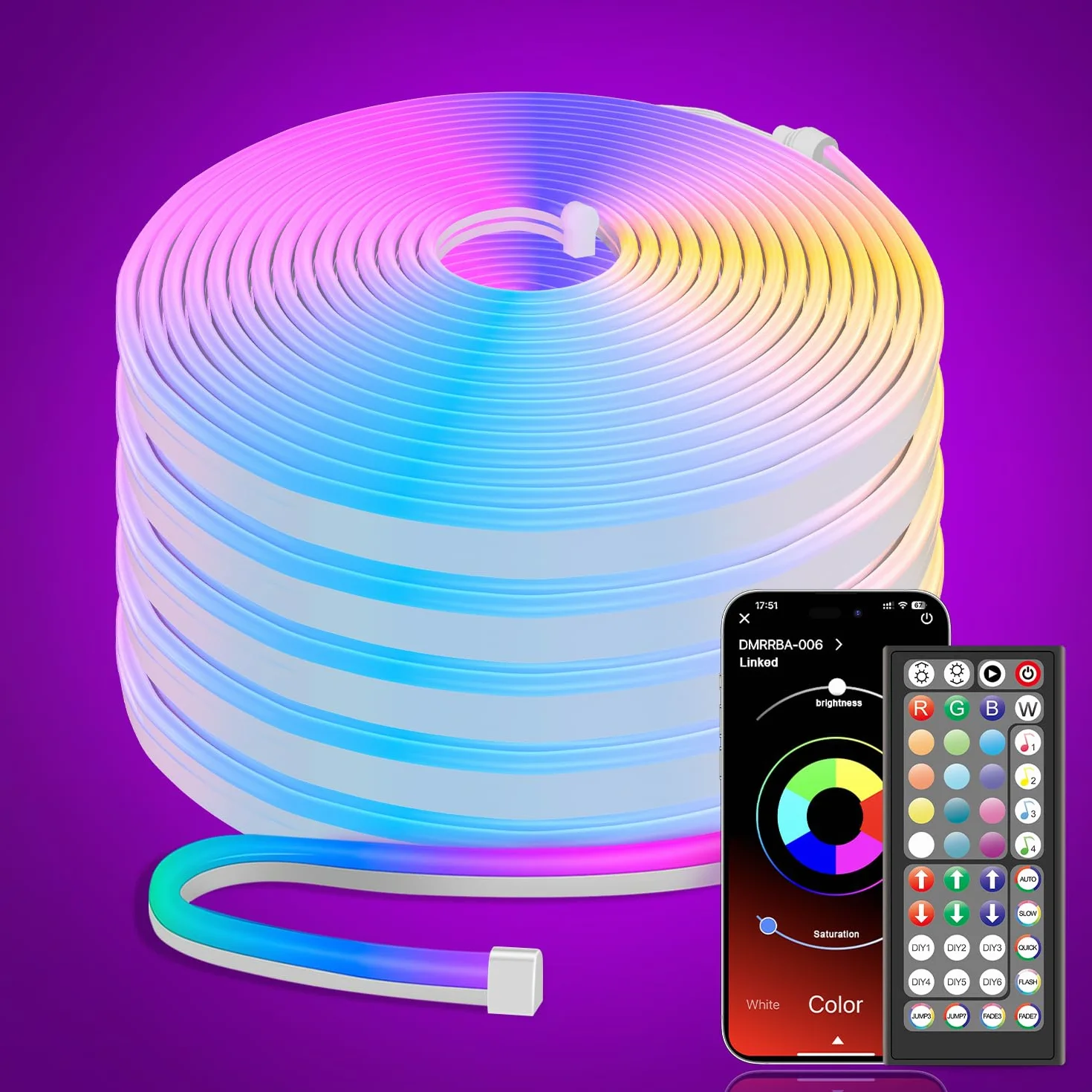 Taśma LED Neon 10M, taśma LED DIY z aplikacją/pilotem, synchronizacja muzyki, światło LED Neon do pokoju gier, wodoodporne, do wewnątrz i na zewnątrz, dekoracja pokoju
