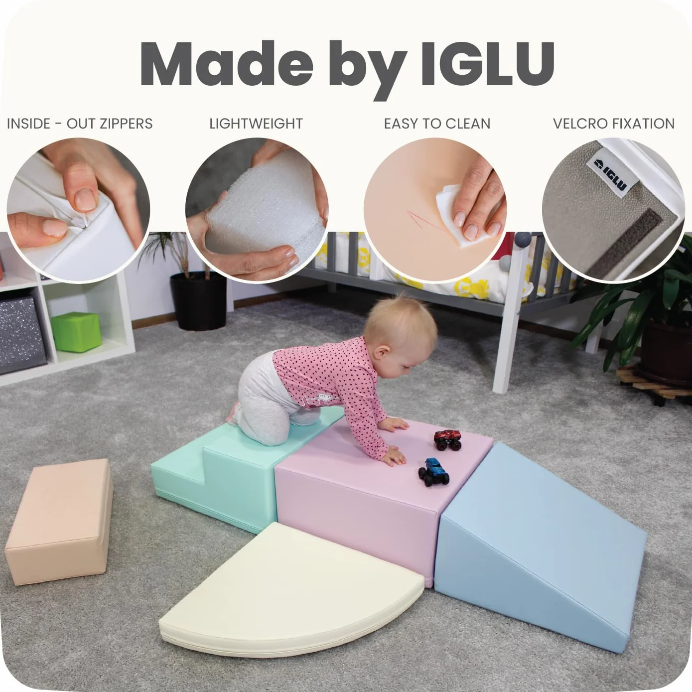 IGLU Soft Play - Miękkie Klocki Piankowe Do Zabawy I Wspinania Się - Idealne Do Raczkowania Ślizgania Budynek Się I Innych Aktywności Fizycznych Dla Małych I Większych Dzieci- 5 kształtów XL