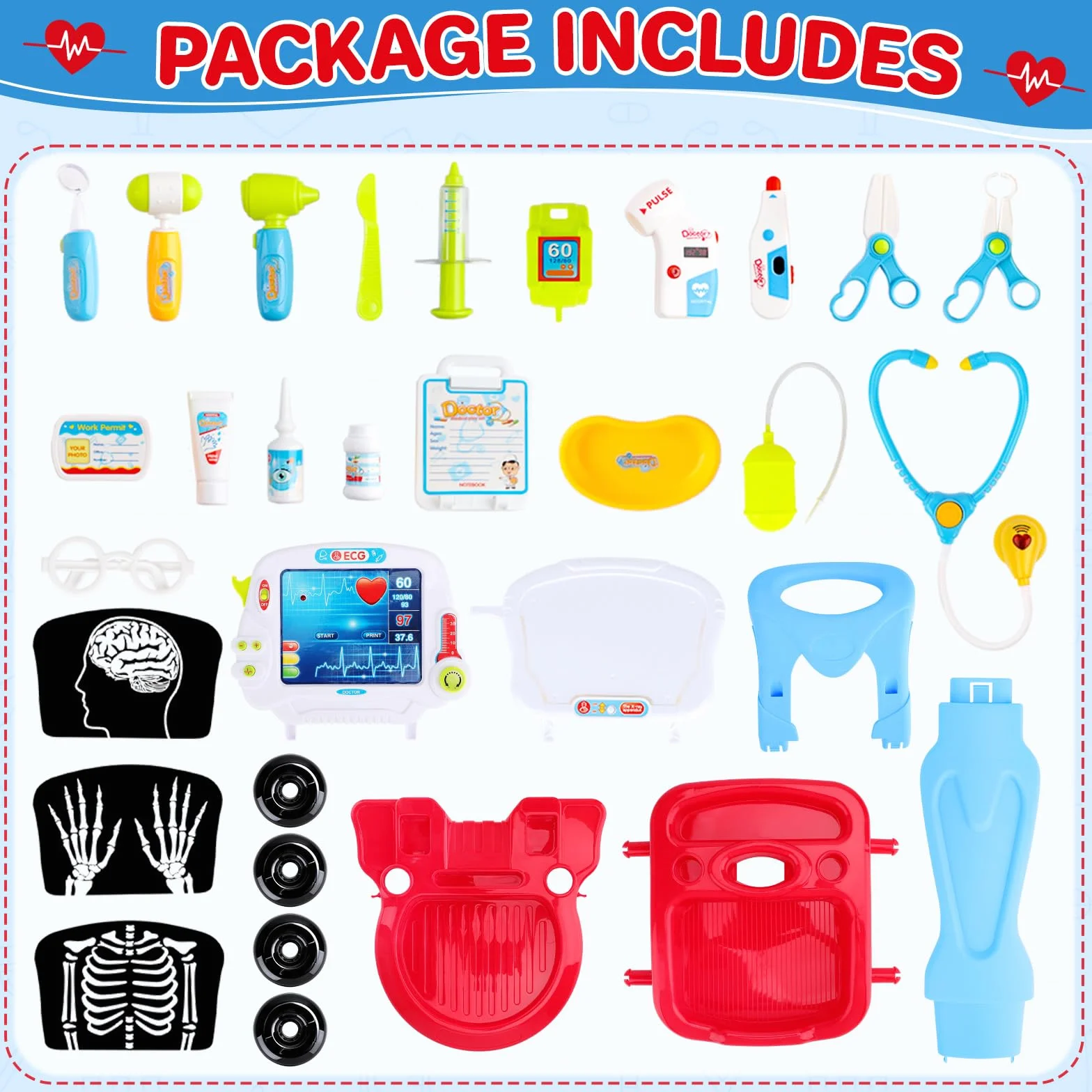deAO Toys Little Doctor Kids Medical Center Hospital przenośny zestaw do odgrywania ról z akcesoriami