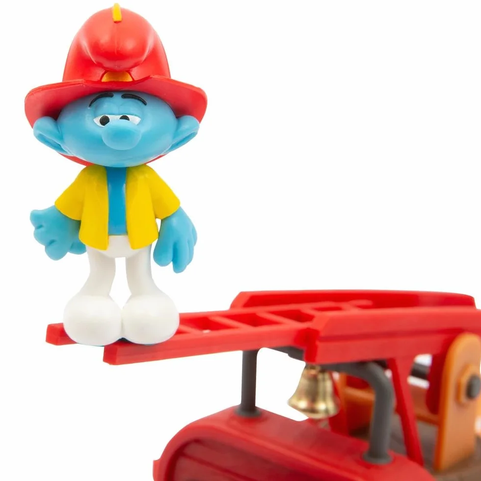Giochi Preziosi Smerfy - zestaw zabaw Smerfów strażacki z realistycznymi funkcjami, akcesoriami i postacią Smerfa Ekskluzywny 5,5 cm w zestawie, dla dzieci od 3 lat