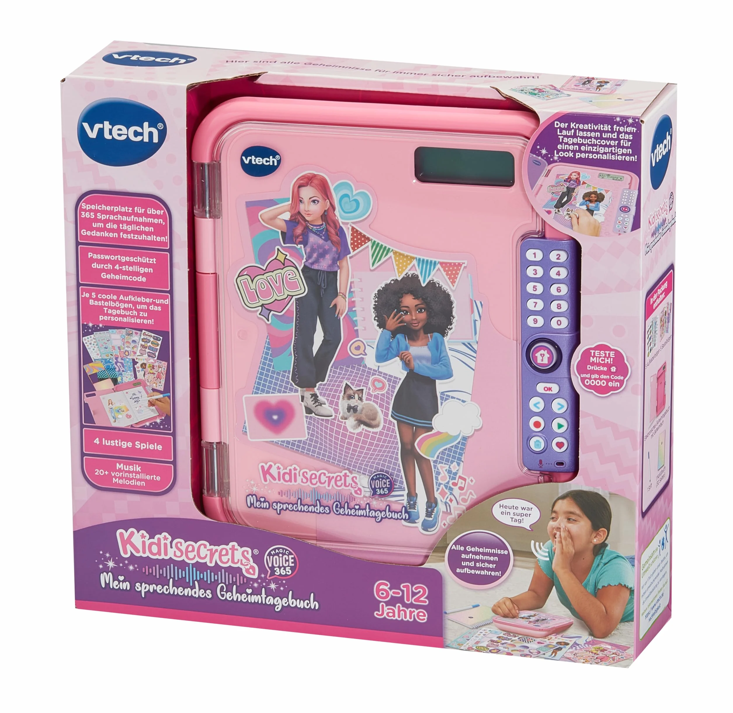 Vtech KidiSecrets Magic Voice 365 – dziennik 2 w 1 do nagrywania głosu, kreatywnych gier i osobistych wspomnień – dla dzieci w wieku 6-12 lat