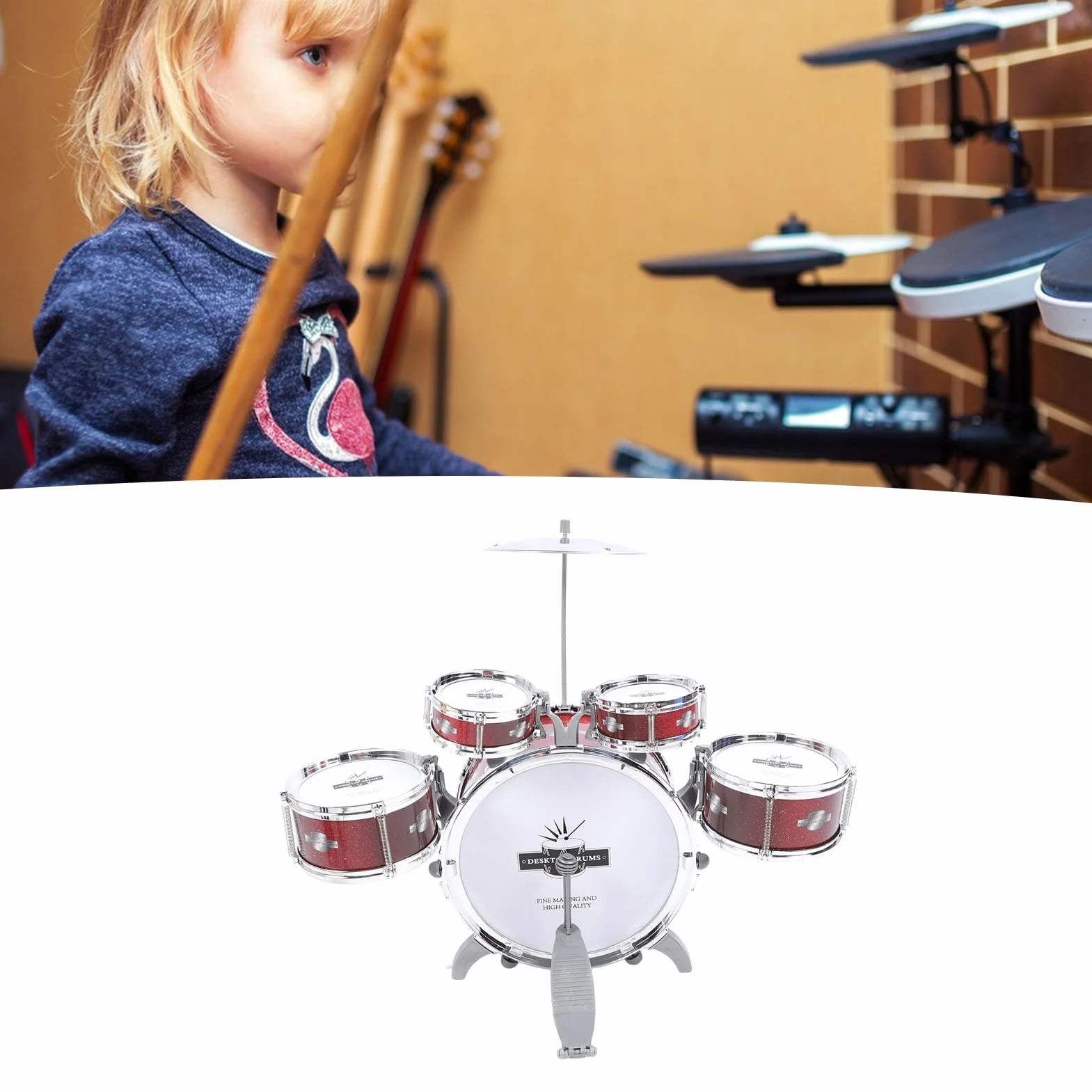 Zestaw Perkusji Jazzowych dla Dzieci 5 Bębnów Muzyczna Zabawka Edukacyjna ABS