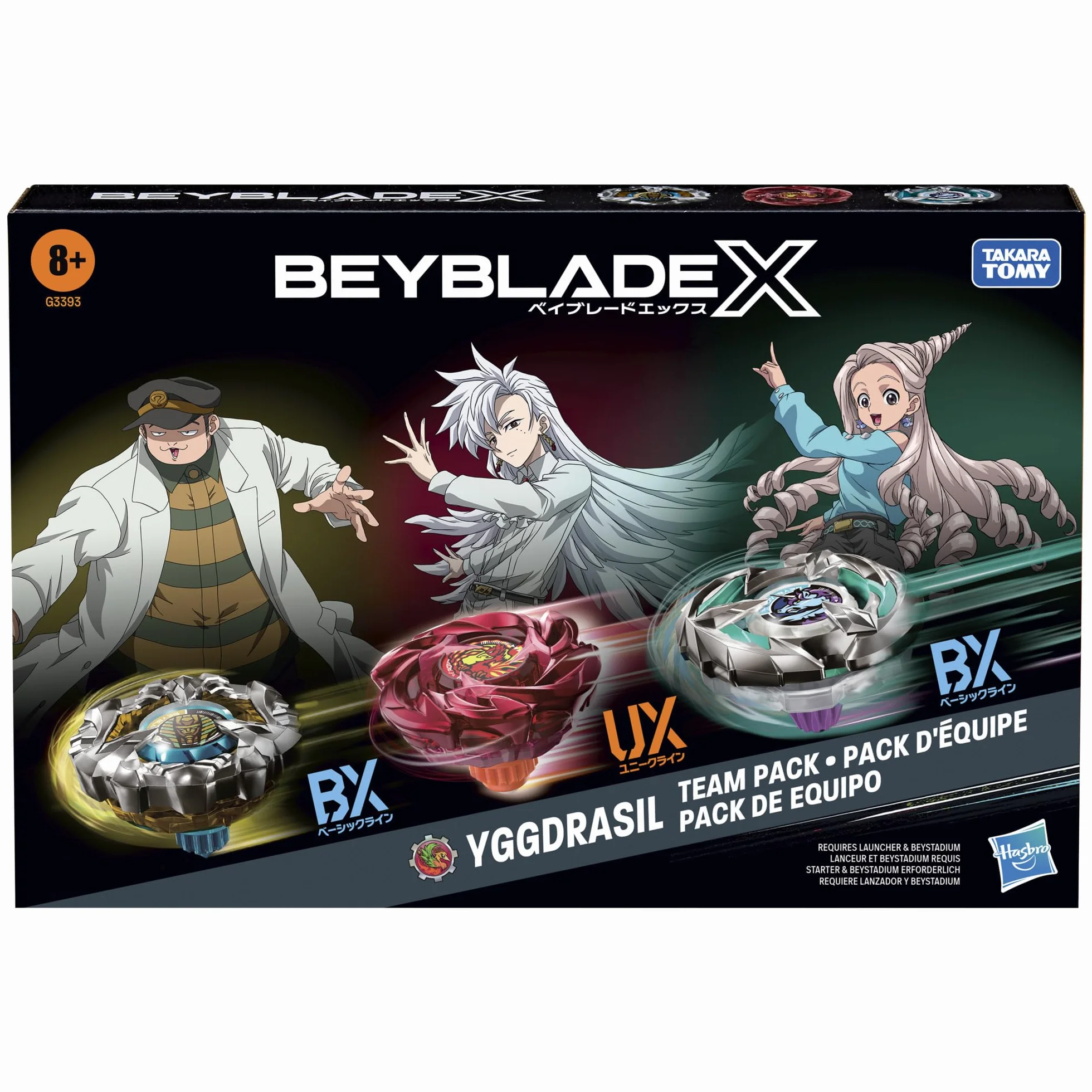 Pakiet Beyblade X drużyny Yggdrasil, zawiera 3 bączki Takara Tomy, bączki do gry bitewnej, wiek: od 8 lat