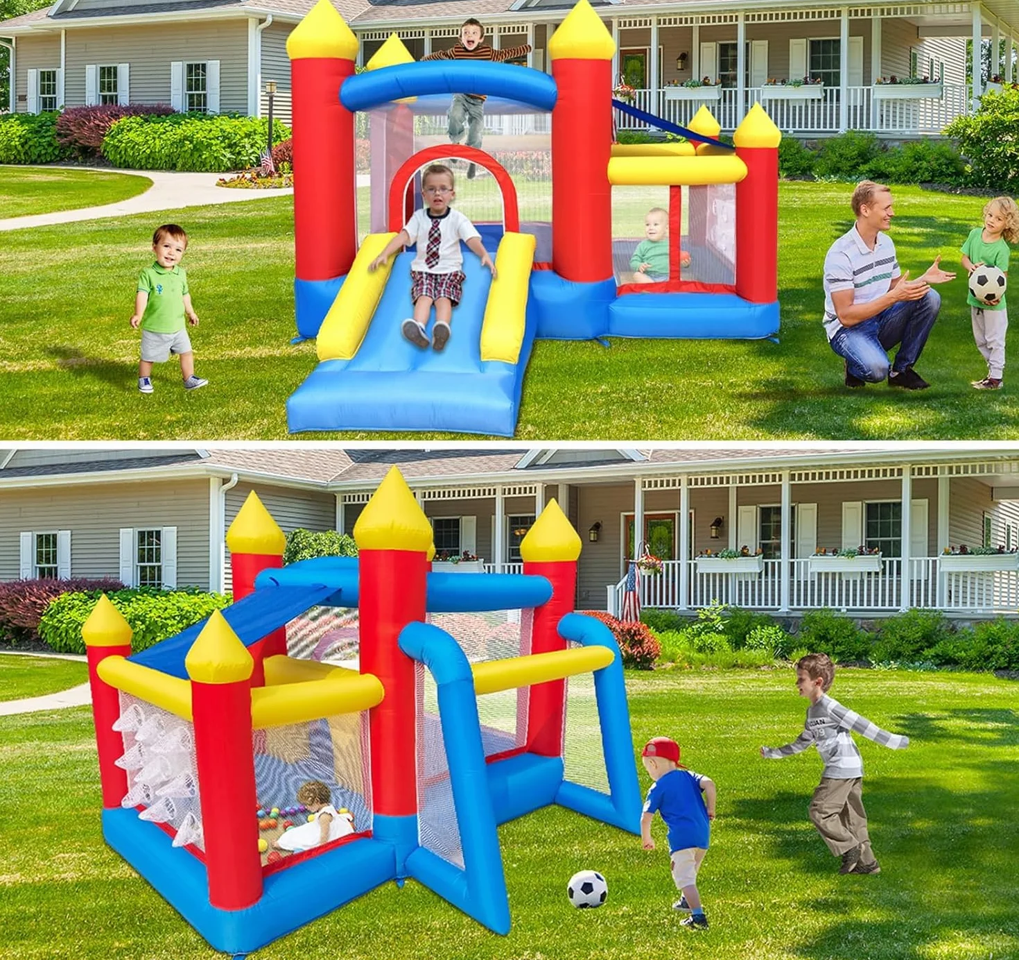 Ballsea Dmuchany zamek dla dzieci z dmuchawą. Odpowiedni dla dzieci w wieku od 3 do 8 lat, dmuchany zamek wewnątrz dzieci 312 × 272 × 200 cm