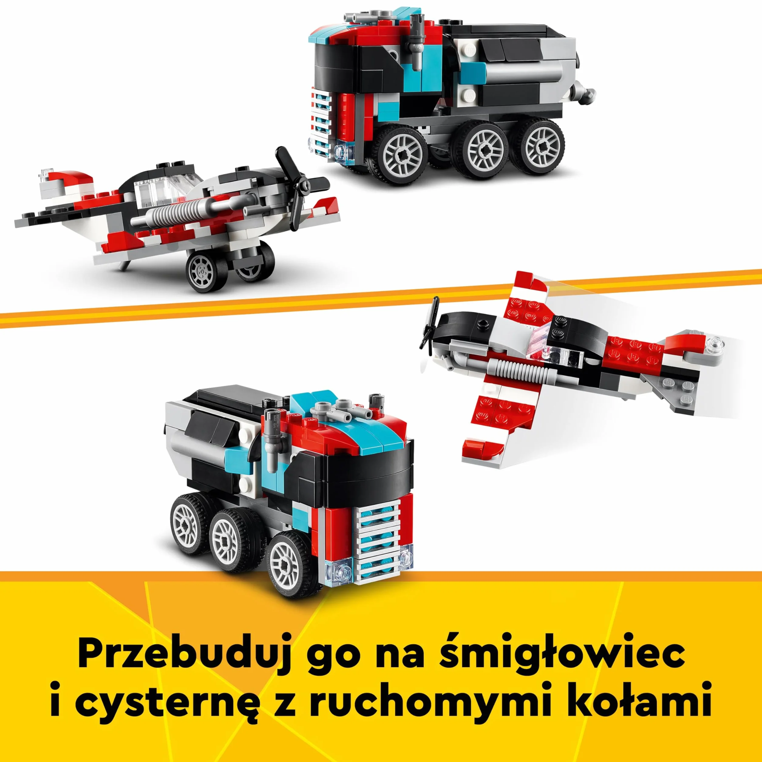 LEGO Creator 3w1 Ciężarówka z platformą i helikopterem 31146