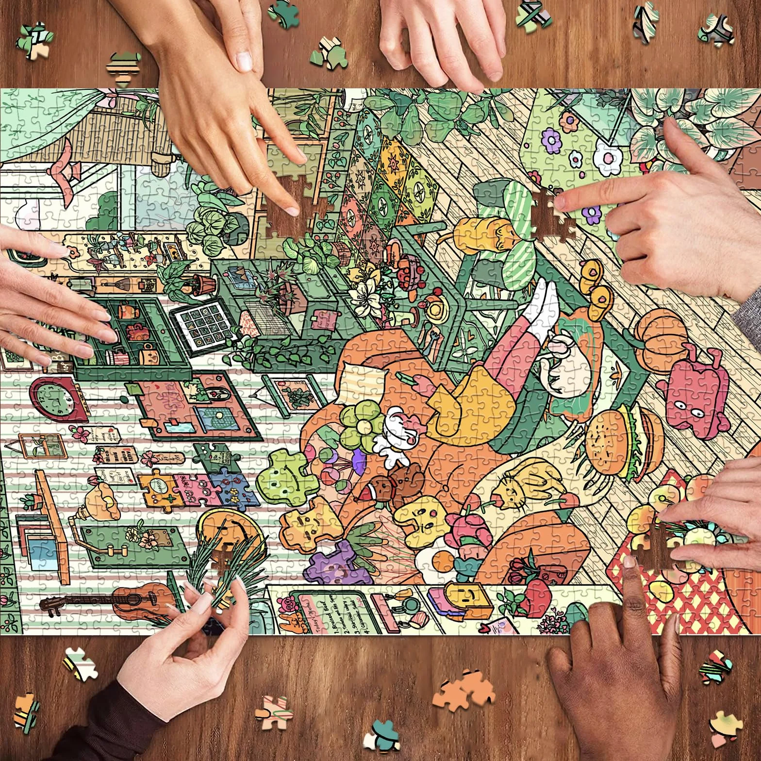 HUADADA Puzzle 1000 elementów, 1000 elementów, dla dorosłych, interaktywne puzzle rodzinne, klasyczne, na prezent, przytulny, mały świat