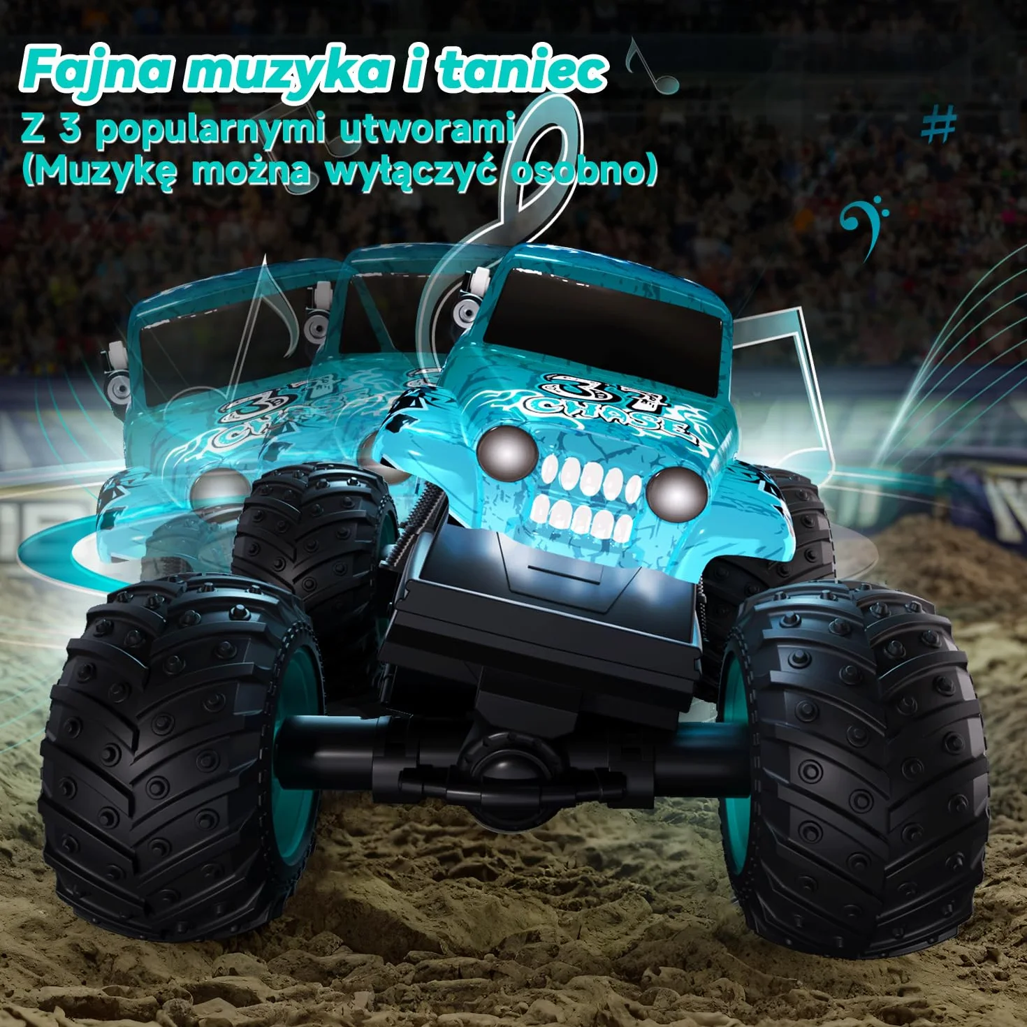 Halloween Monster Truck zdalnie sterowany, 1/20 Monster Truck z chodzeniem w pozycji pionowej i obrotem o 360°, 20 km/h, zdalnie sterowany samochód z oświetleniem LED i muzyką, zabawka na Halloween i