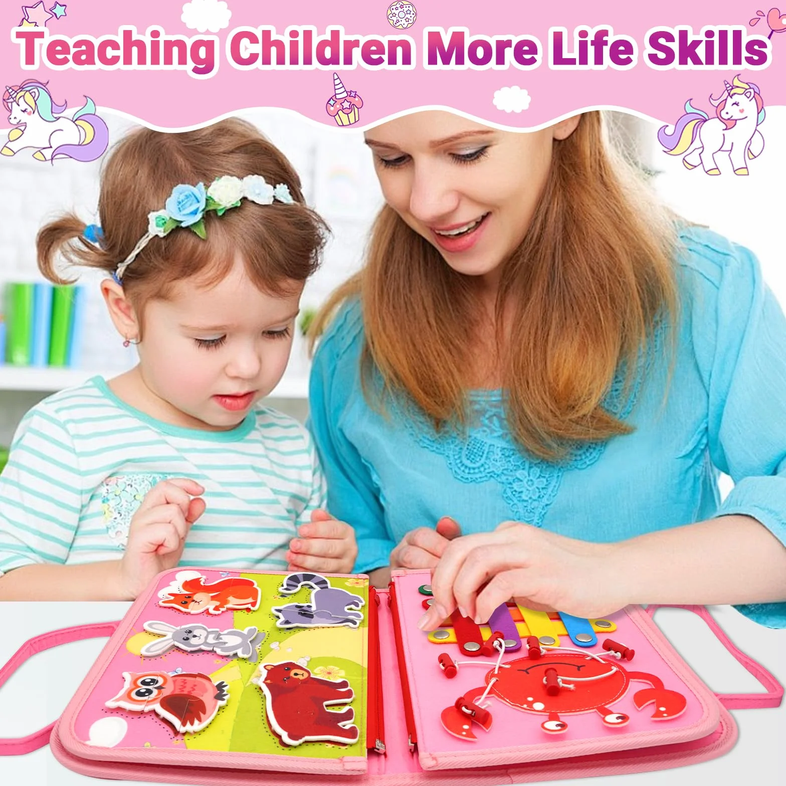 RunHero Busy Board Montessori zabawka dla dzieci od 1 roku życia Quiet Book Activity Board zabawka motoryczna zabawka z filcu 1 2 3 4 5 lat dla dzieci chłopców i dziewczynek