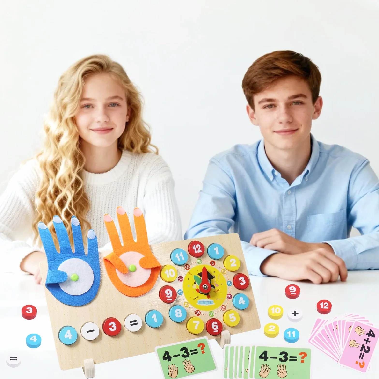 Qunkun Drewniana zabawka matematyczna, liczenie palców, zabawka dla dzieci, zabawka do nauki liczenia, zabawka dla chłopców i dziewczynek od 4-7 lat