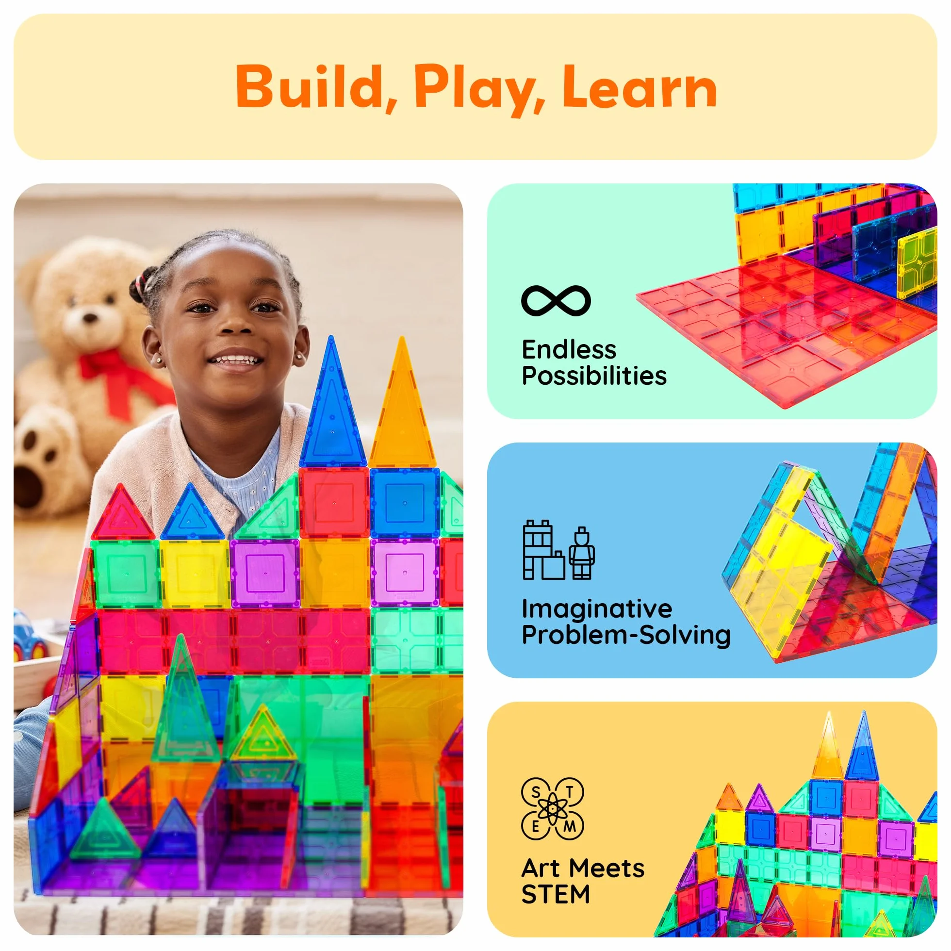 PicassoTiles Magnetyczne klocki budowlane 12 szt. Zestaw edukacyjny STEM Duża podstawa Jumbo XL