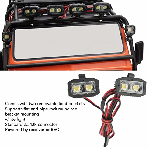 4 LED Białe Oświetlenie RC Reflektor, Złącze 2.54JR Zdejmowany Wspornik Reflektory DIY RC Spot Light dla 1/10 5 do 7,4V