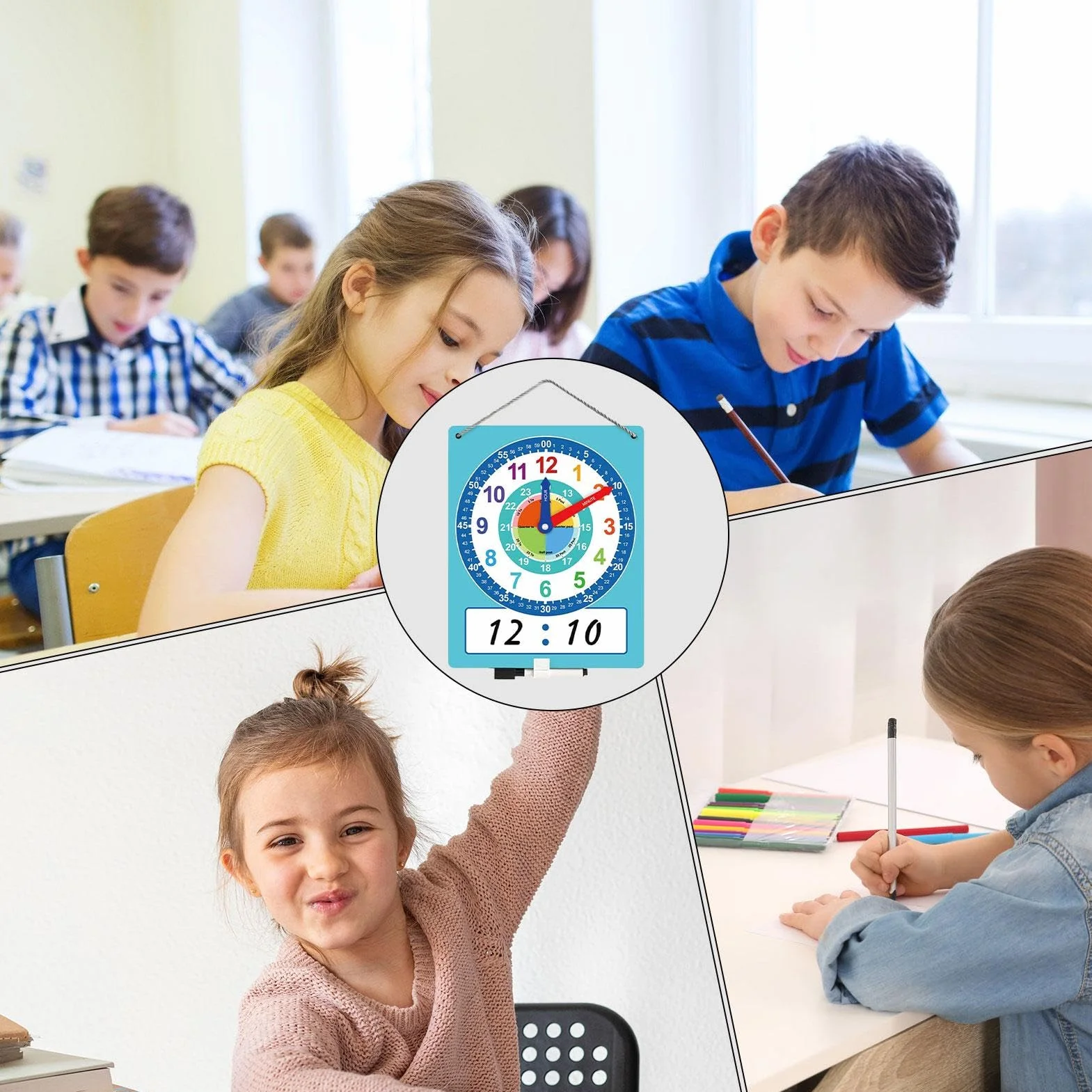 Zegar edukacyjny do nauki czasu dla dzieci 4-8 lat z piórem