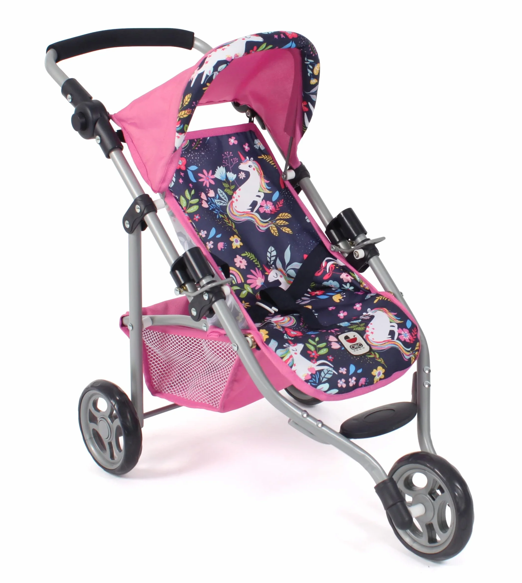 Bayer Chic 2000 - Buggy dla lalek Lola, jogger do biegania, wózek dla lalek, jednorożec, 612-43, granatowy, różowy, 70 x 33 x 62 cm
