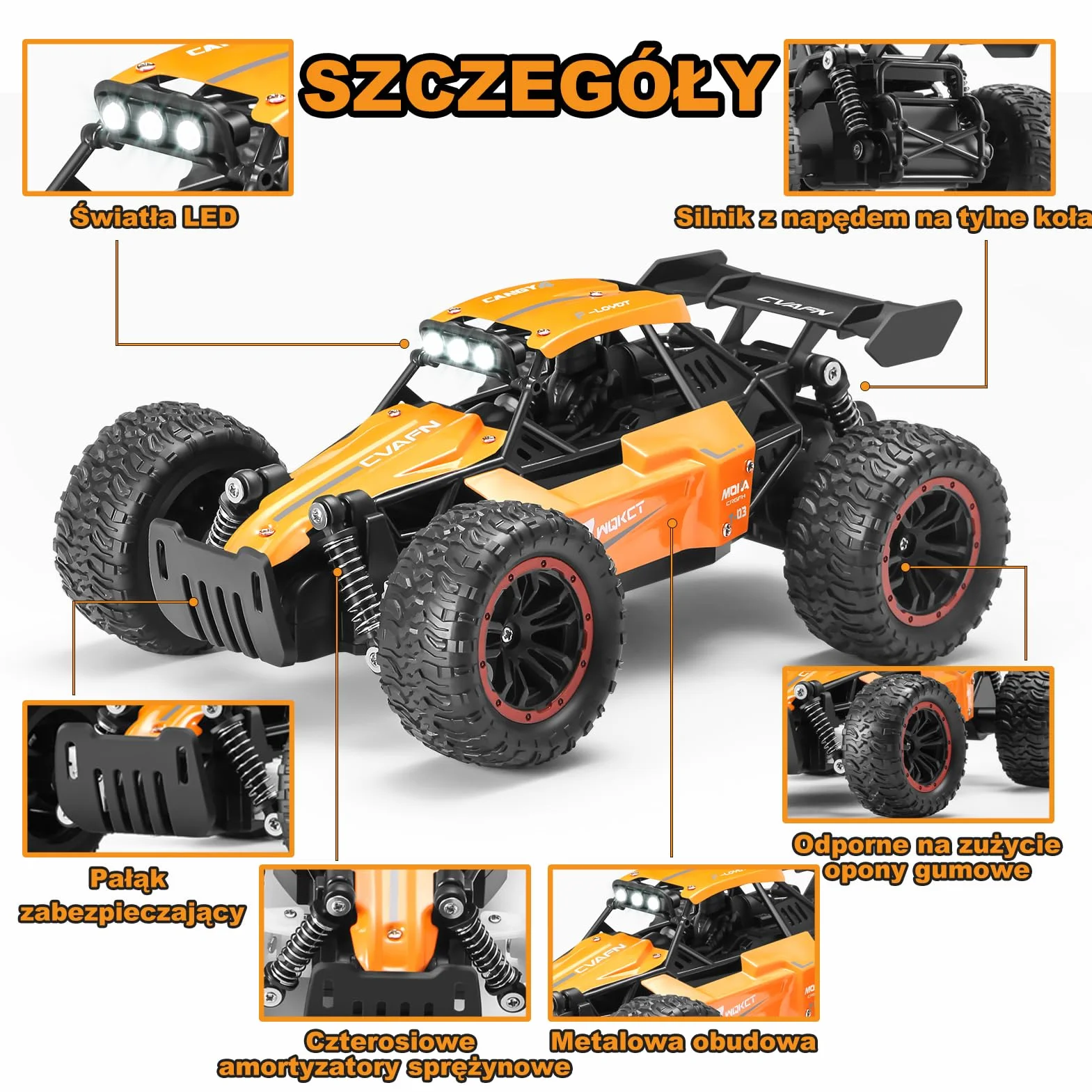 Jiakora Zdalnie sterowany samochód dla dzieci, 2,4 GHz Off-Road, samochód RC ze światłem LED, zdalnie sterowany monstertruck, samochód terenowy z 2 bateriami, samochód zabawkowy, prezent dla chłopców