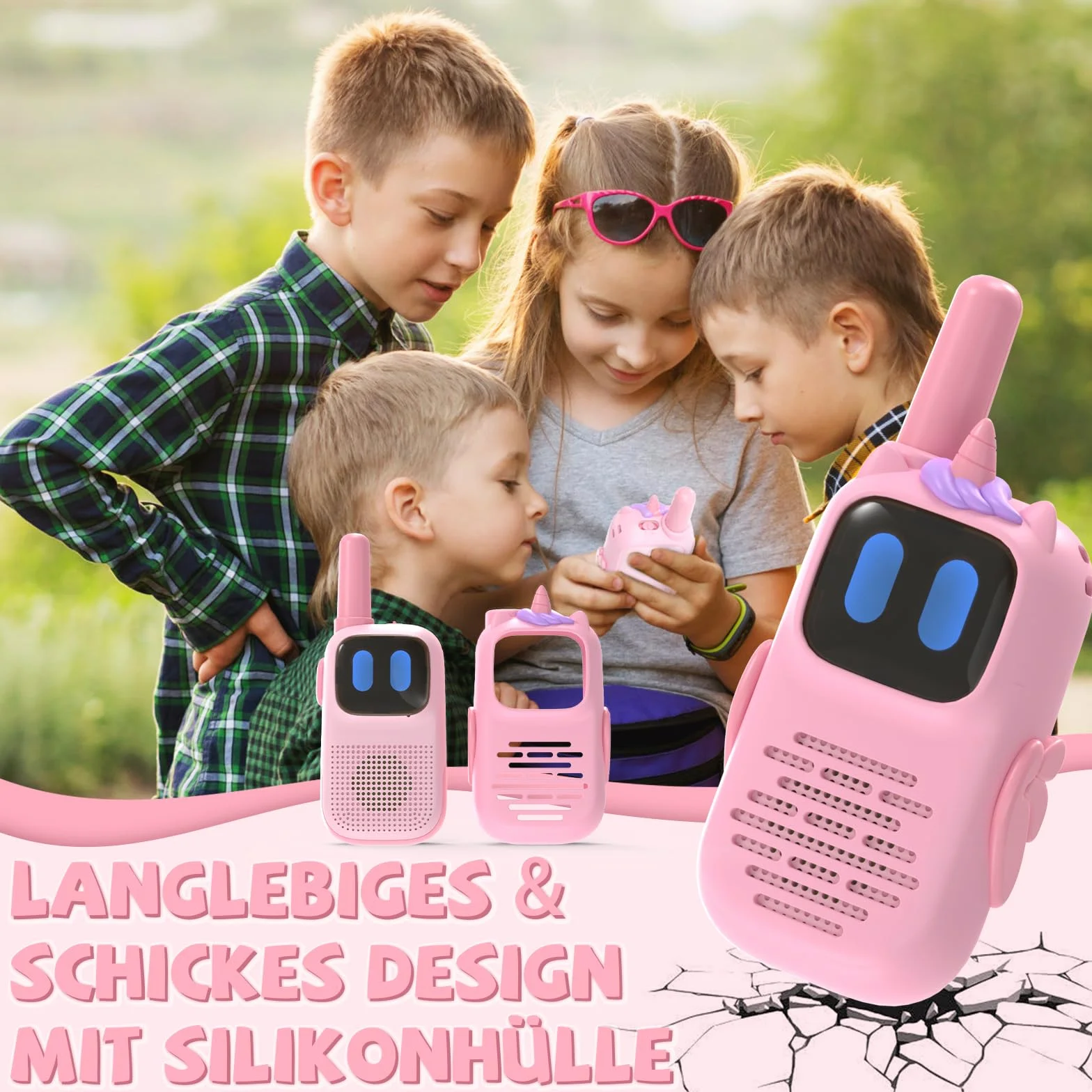 Walkie-talkie dla dzieci w wieku 3, 4, 5, 6, 7, 8 lat i starszych, radio Kearui dla dzieci, lekka zabawka 2-kanałowa dzieci w wieku 3-12 lat (Różowy-GJT)