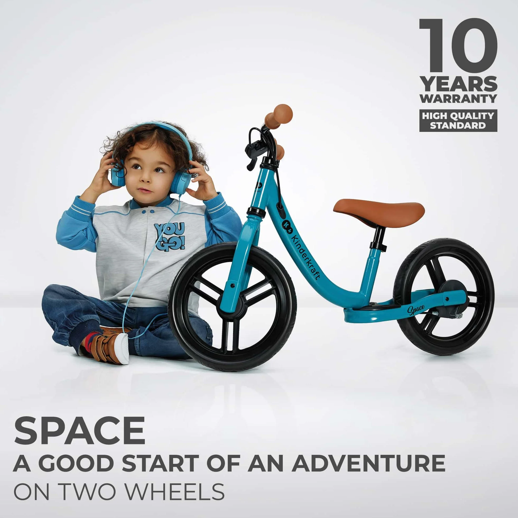Kinderkraft SPACE2 rowerek biegowy, rowerek biegowy dziecięcy, siodełko z regulacją wysokości, koła 12", metalowy, od 2 lat, nowoczesne wzornictwo