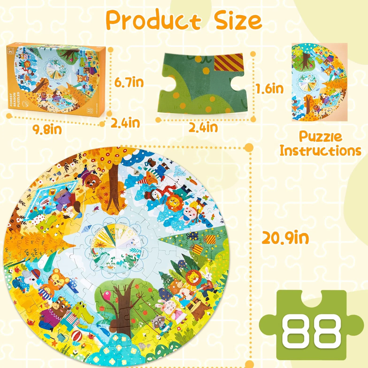 Puzzle Podłogowe, 88 Kawałek Puzzle Cztery Pory Roku Leśne Zwierzęta, Puzzle dla Dzieci w Wieku od 3-letnim i Wyższym Kartonowe, Puzzle Podlogowe Prezenty Urodzinowe dla Dzieci