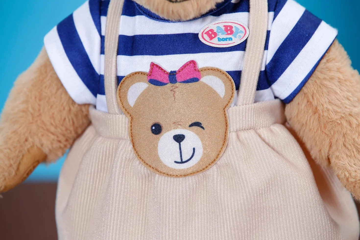 BABY born Teddy Sukienka w paski z aplikacją misia i dopasowanymi butami - dla lalek 43 cm - 3 lata