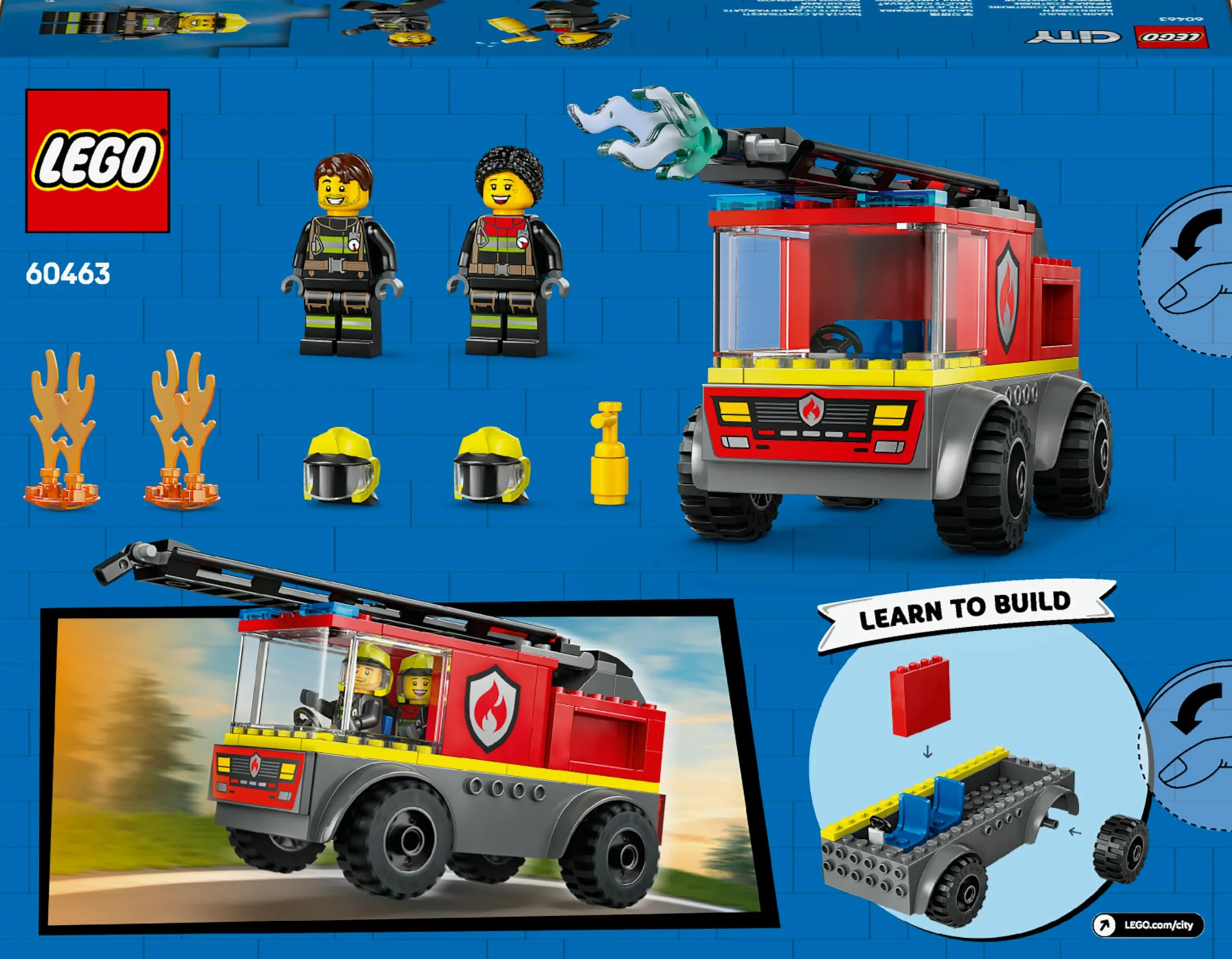 LEGO City Wóz Strażacki z Drabiną, Edukacyjna Zabawka dla Dziecka do Zbudowania, Pojazd z Minifigurkami Strażaków, Kreatywny Prezent dla 4-latka, dla Chłopca i Dziewczynki, dla Przedszkolaka, 60463