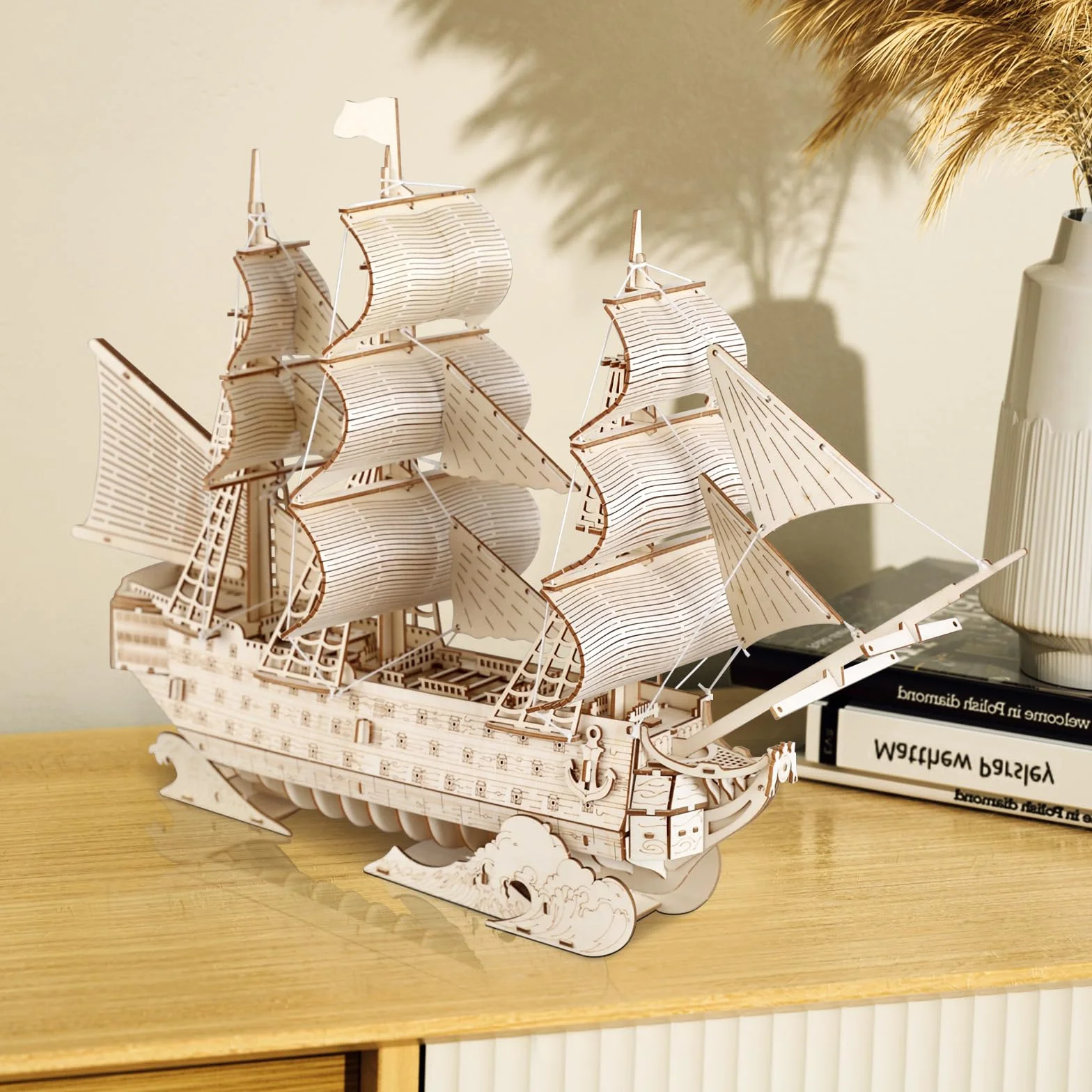 comfoyar Puzzle 3D Żaglowiec, drewniane zestawy modeli łodzi dla dorosłych do budowania, zestawy do majsterkowania, dekoracja domu i Boże Narodzenie, urodziny, prezenty walentynkowe dla mężczyzn i