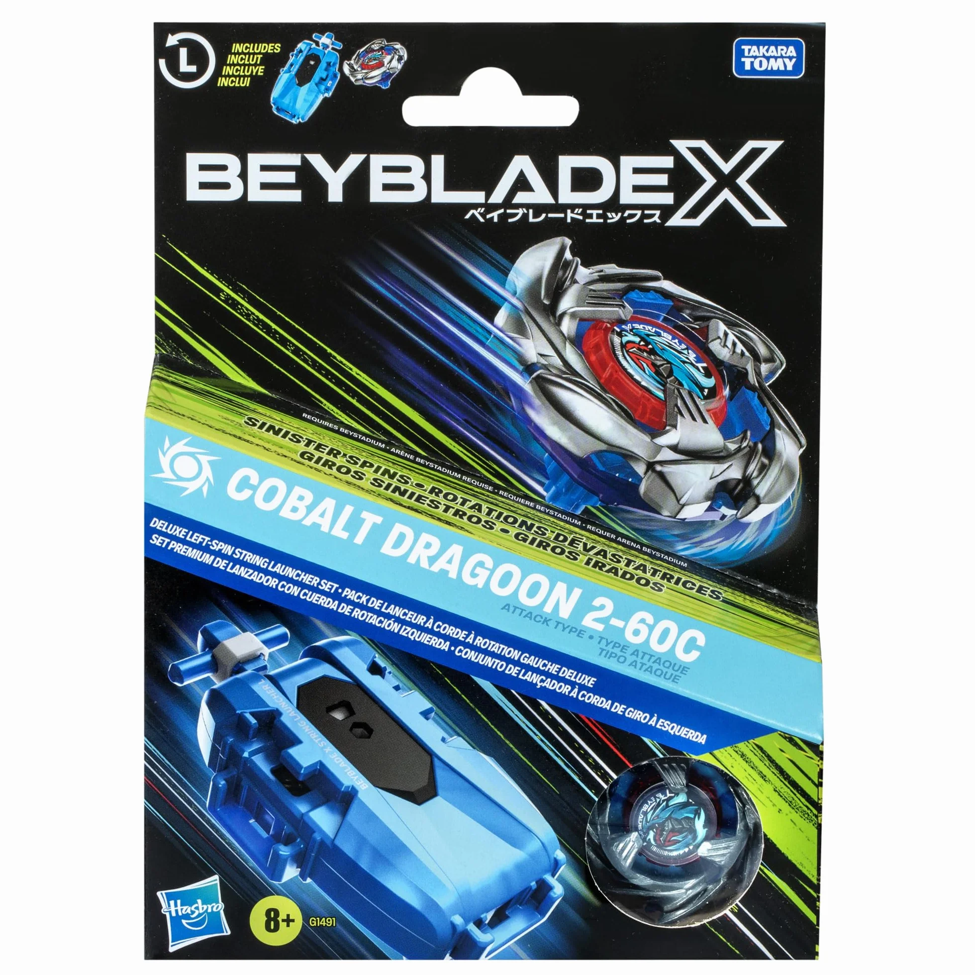 Zestaw Beyblade X Cobalt Dragoon 2-60C Deluxe z lewoskrętną wyrzutnią z linką