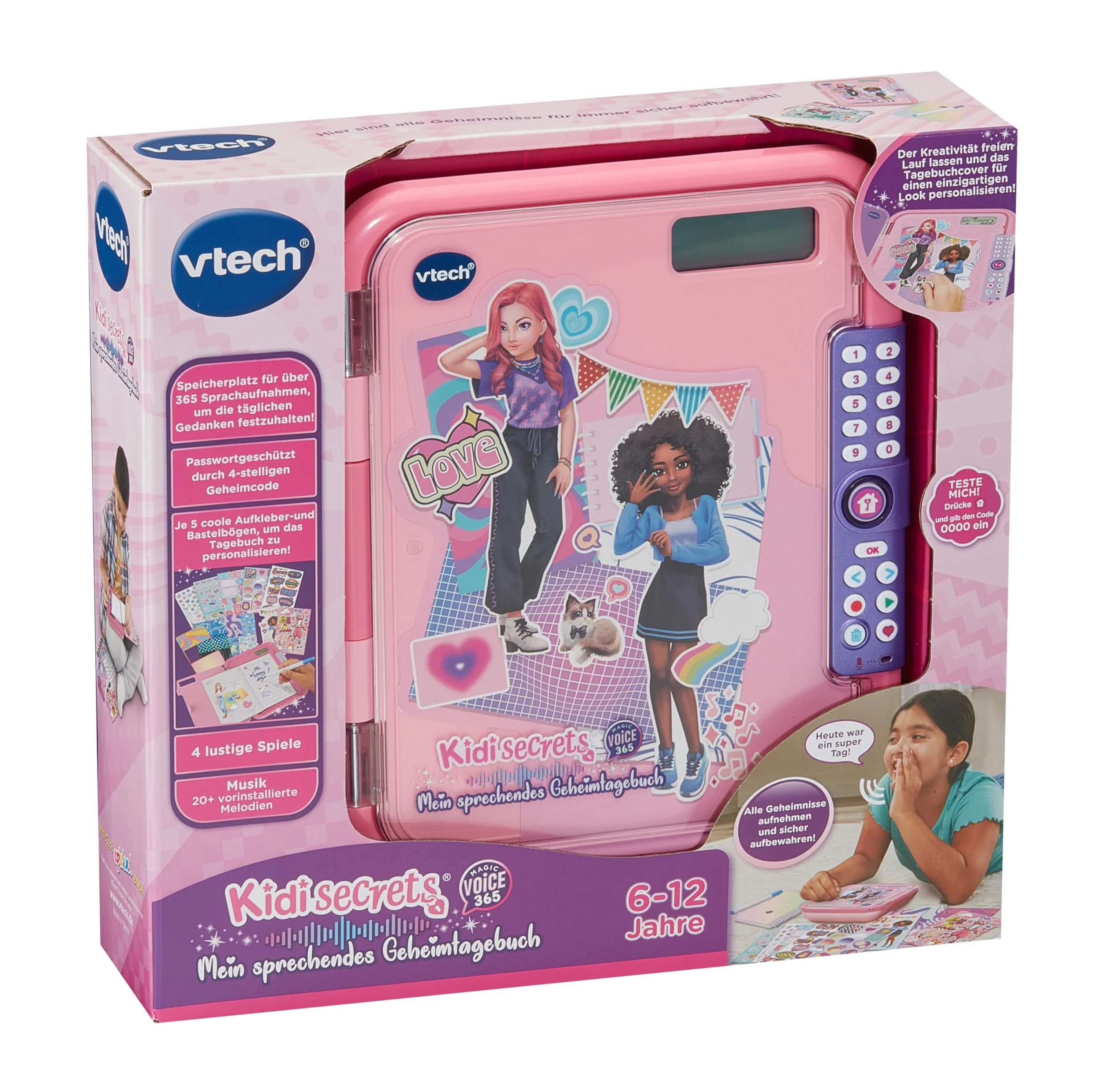 Vtech KidiSecrets Magic Voice 365 – dziennik 2 w 1 do nagrywania głosu, kreatywnych gier i osobistych wspomnień – dla dzieci w wieku 6-12 lat