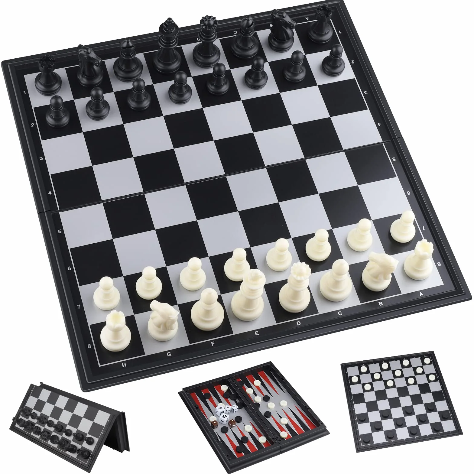 Zestaw szachów 3 w 1, backgammon, magnetyczna, przenośna, zestaw do zabawy, tradycyjna gra strategiczna dla dzieci/dorosłych (25 x 25 cm)