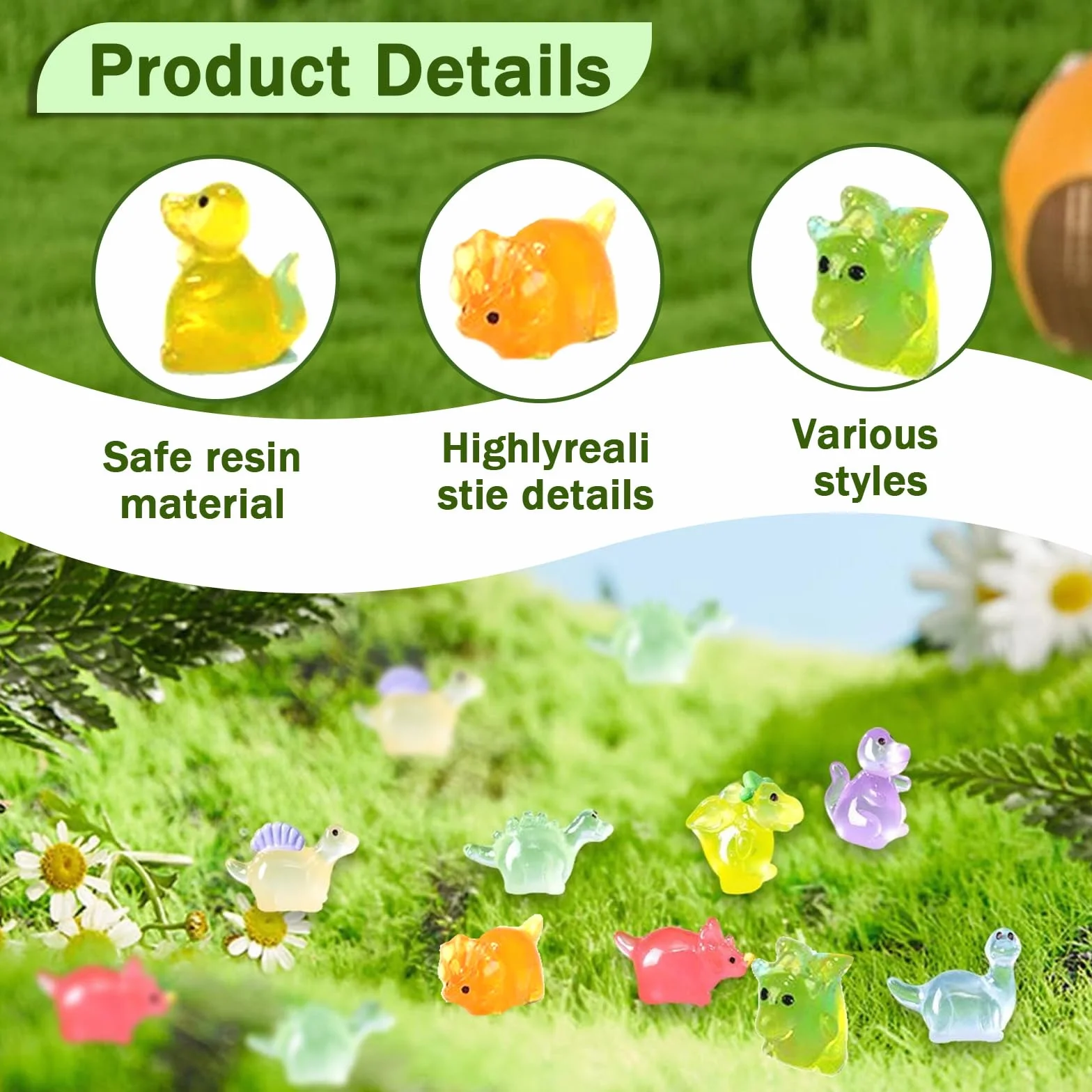 50 sztuk Mini zestaw dinozaurów z żywicy, jasny mini dinozaur z żywicy, miniaturowe figurki żywiczne, wielokolorowe mikro rzemiosło dekoracje ogrodowe ozdoba krajobraz DIY dekoracja