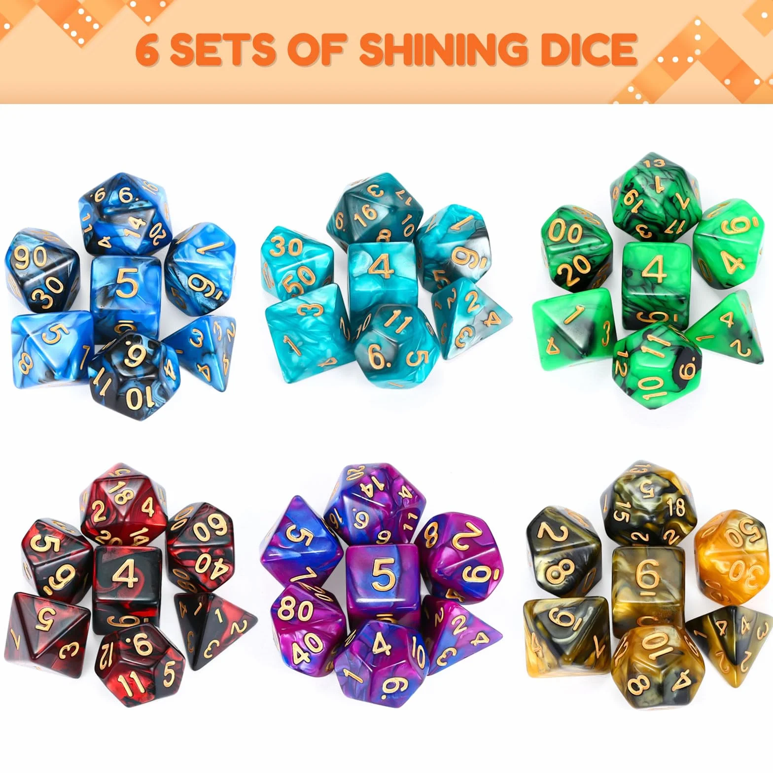 6 x 7 (42 sztuki) wielościennych kostek zestaw z workiem podwójnych kolorów, zestaw wielościennych kostek do gry w lochy i smoki, DND RPG, MTG, W20, W12, W10, W8, W6, W4, gry karciane